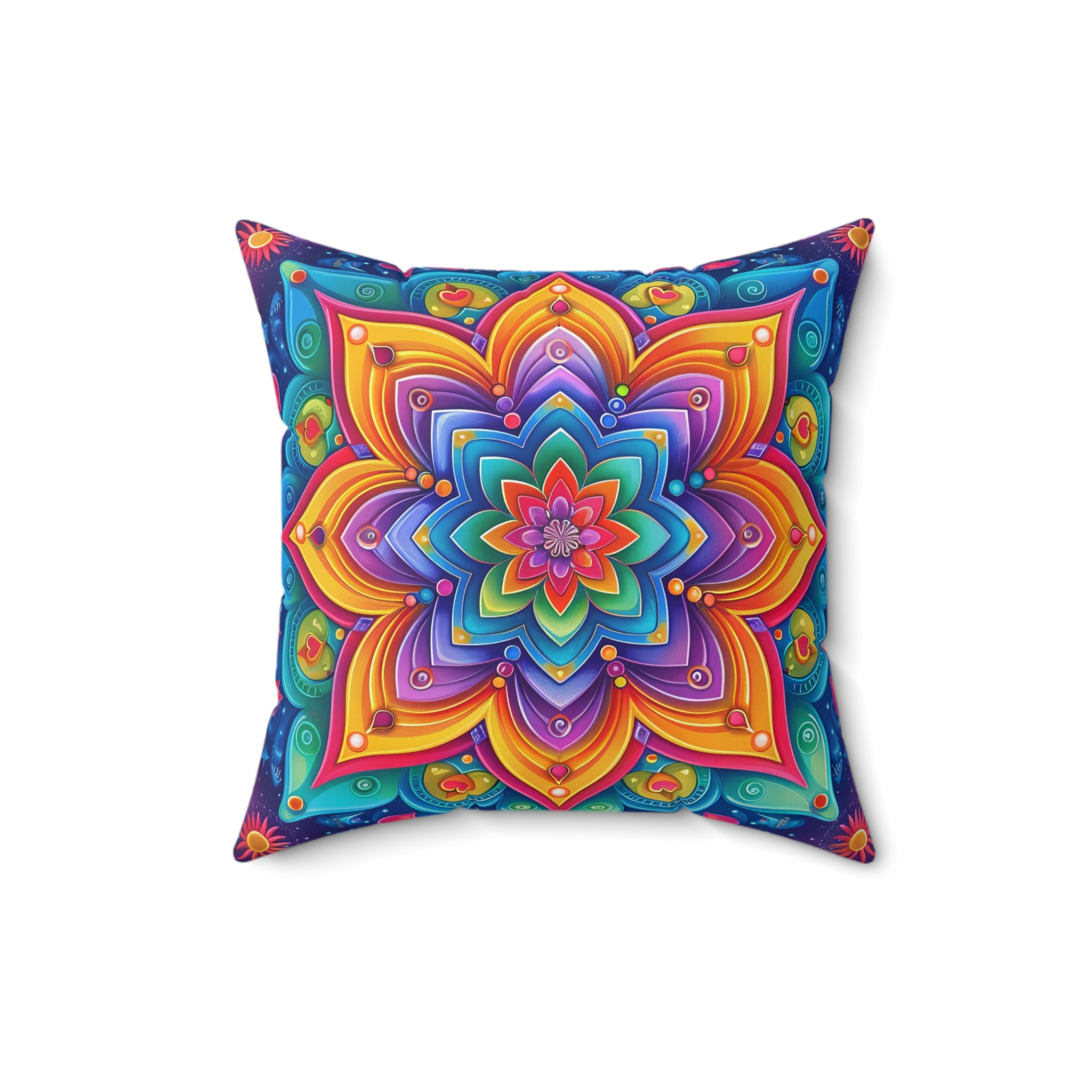 Rainbow Floral Mandala Spun Polyester Square Pillow, Colorful Boho Home Decor, gift for parents, housewarming, cottage core