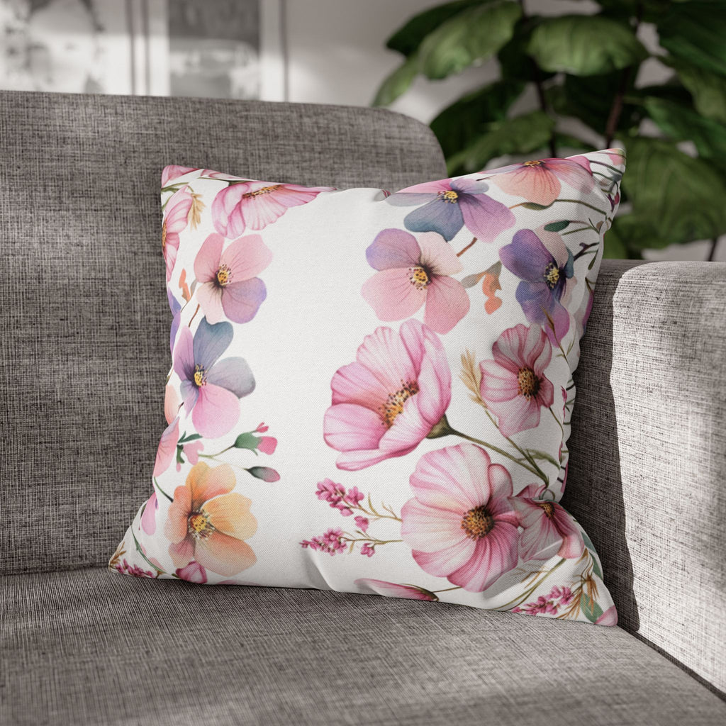 Spring Floral Pillowcase 1piece, Pink & Purple Blossom Design, Polyester Cushion Cover, Elegant Spring Home Decor