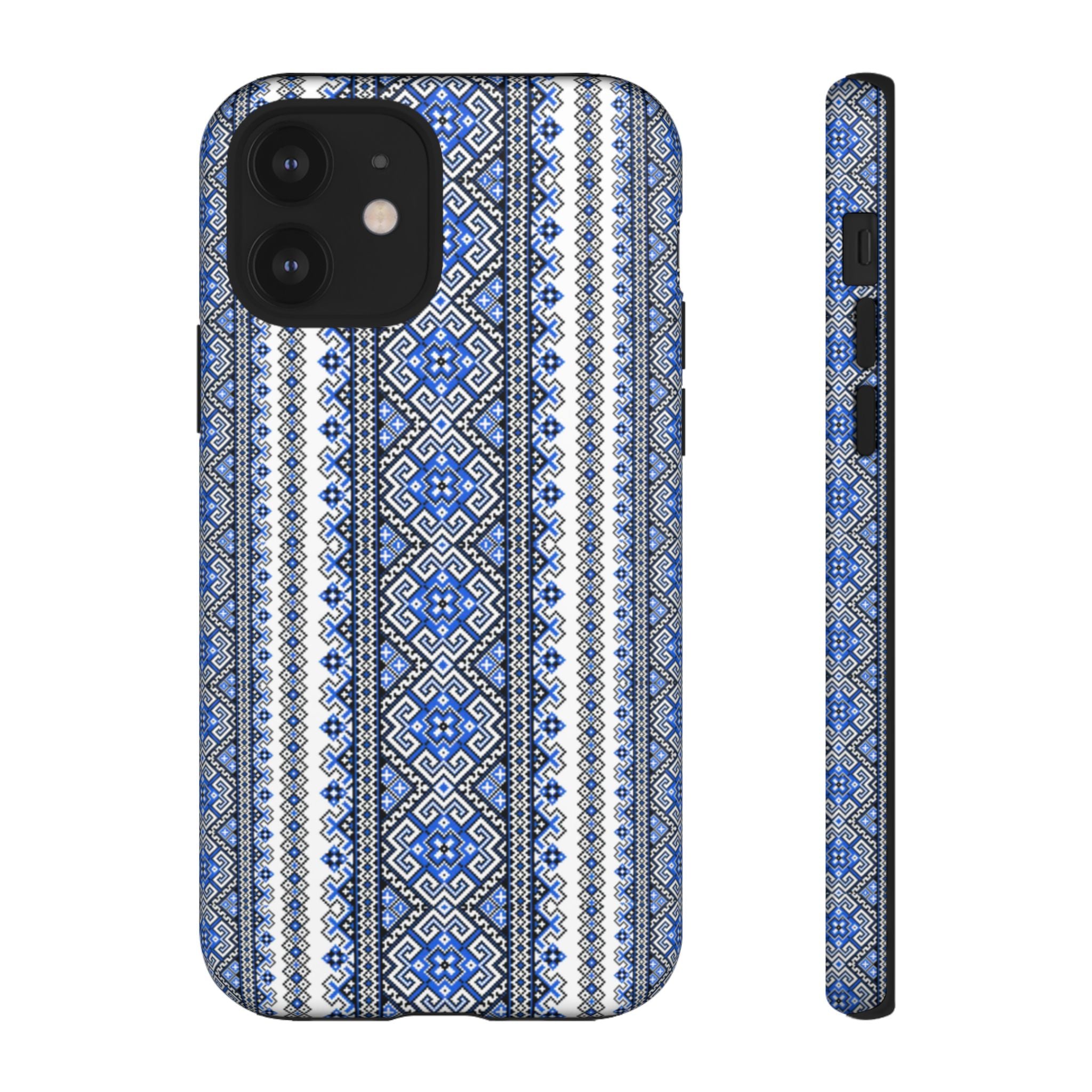 Ukrainian Pattern iPhone Case, Blue Black Geometric Folk Design, Protective Phone Cover, Traditional Ethnic Print