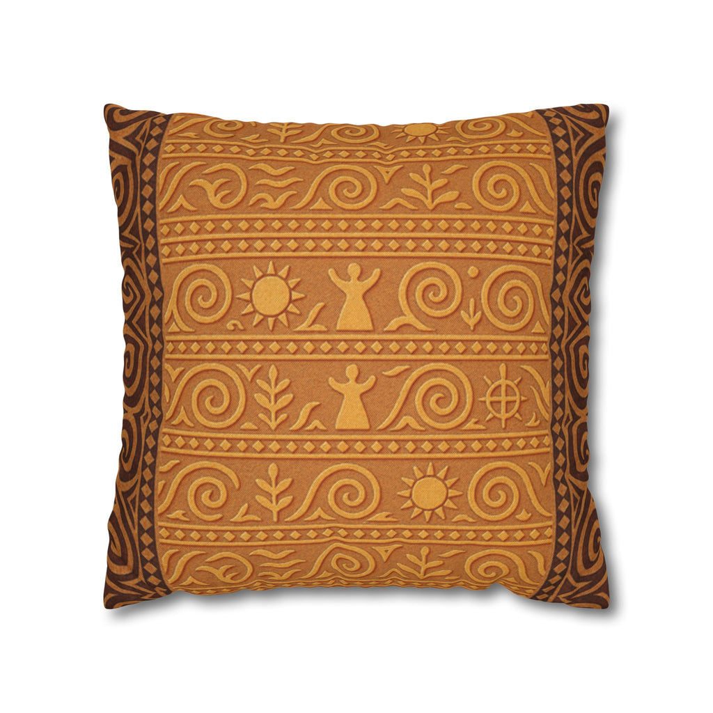 Trypillian Code Folk Art Pillow Cover | Ancient Symbol Terracotta Heritage Cushion