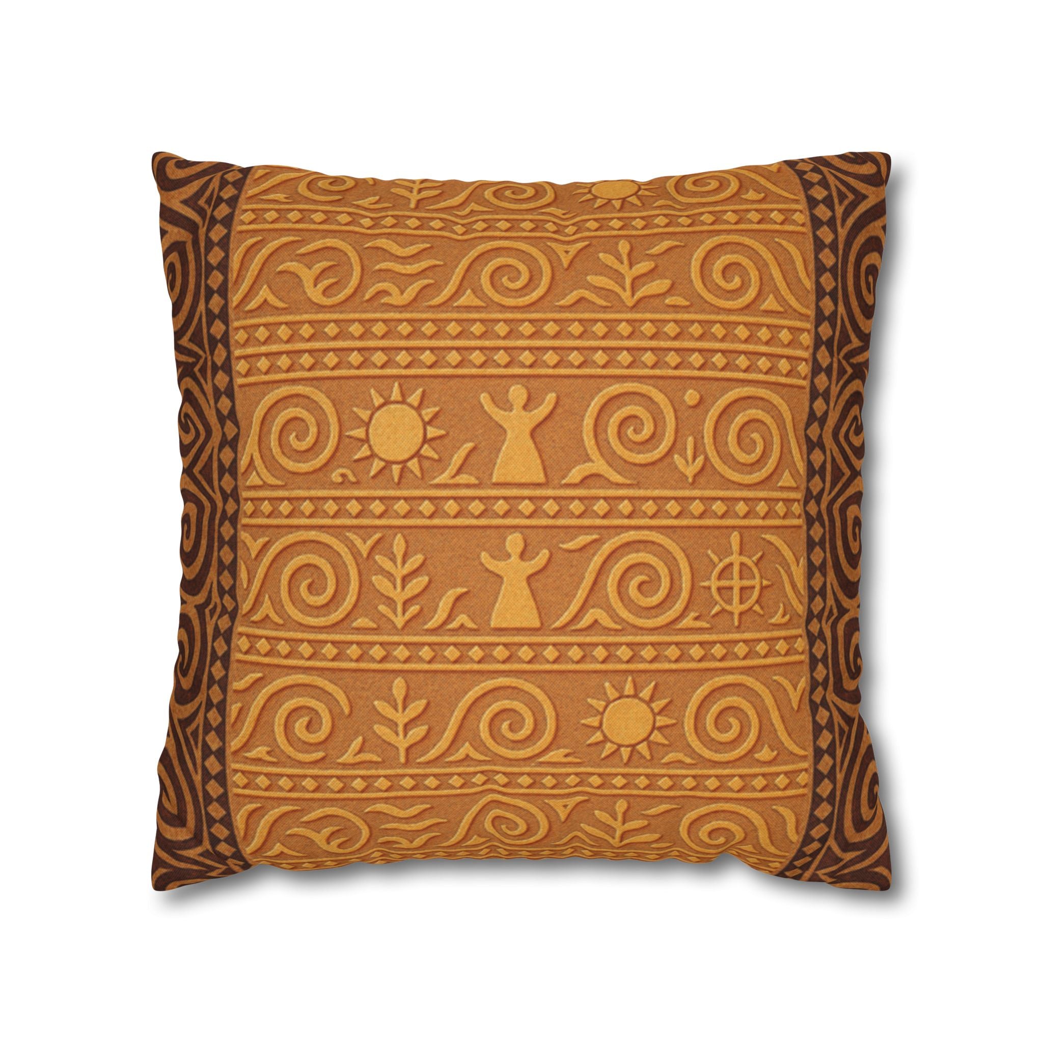 Trypillian Code Folk Art Pillow Cover | Ancient Symbol Terracotta Heritage Cushion