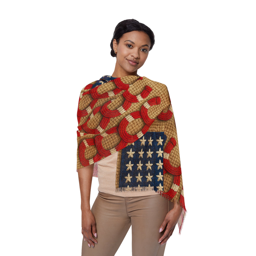 Rooted Knot Scarf | Patriotic Americana Lightweight Wrap | Horseshoe Print | 27"×71"