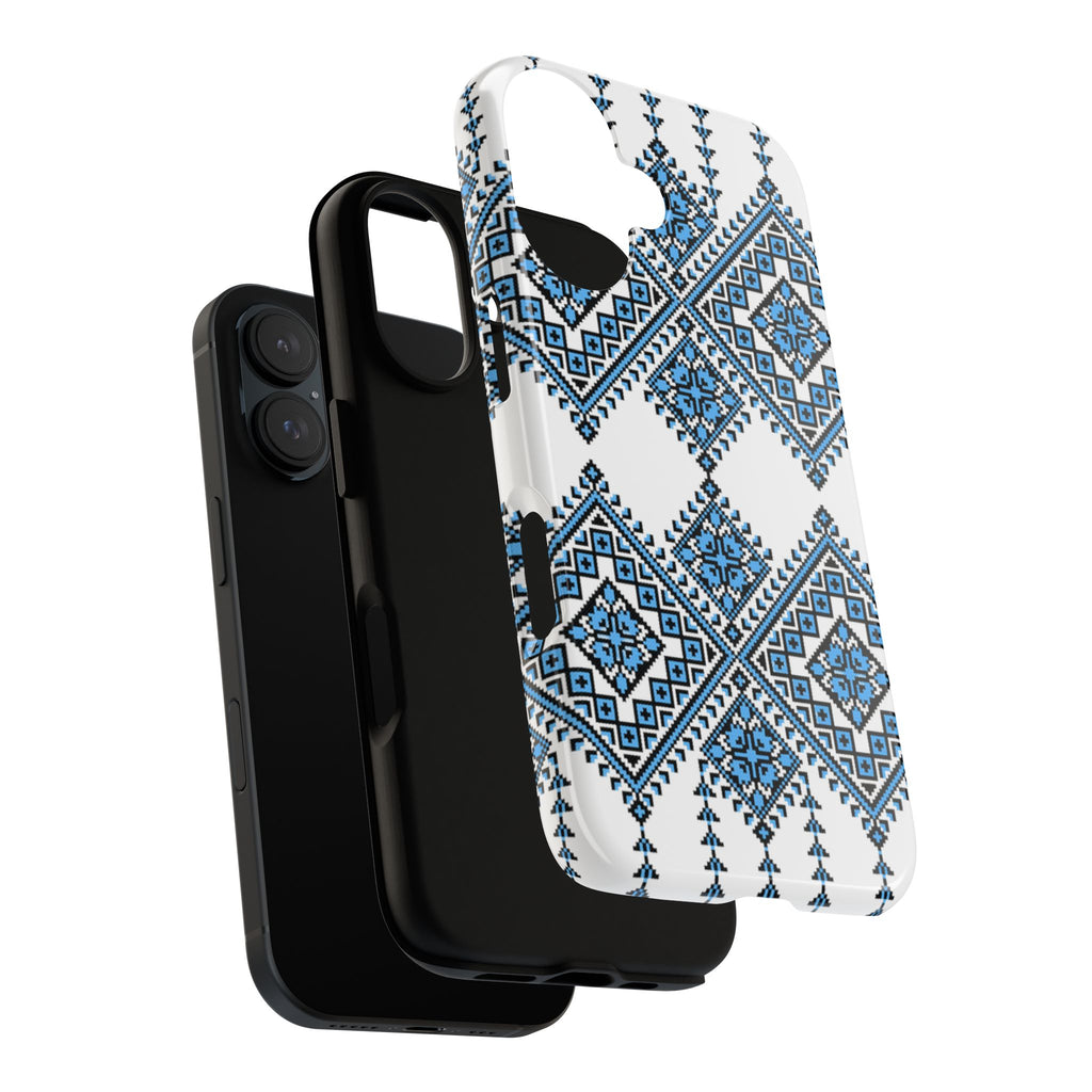 Blue Ukrainian traditional  Geometric Folk Pattern phone case, Tough Cases