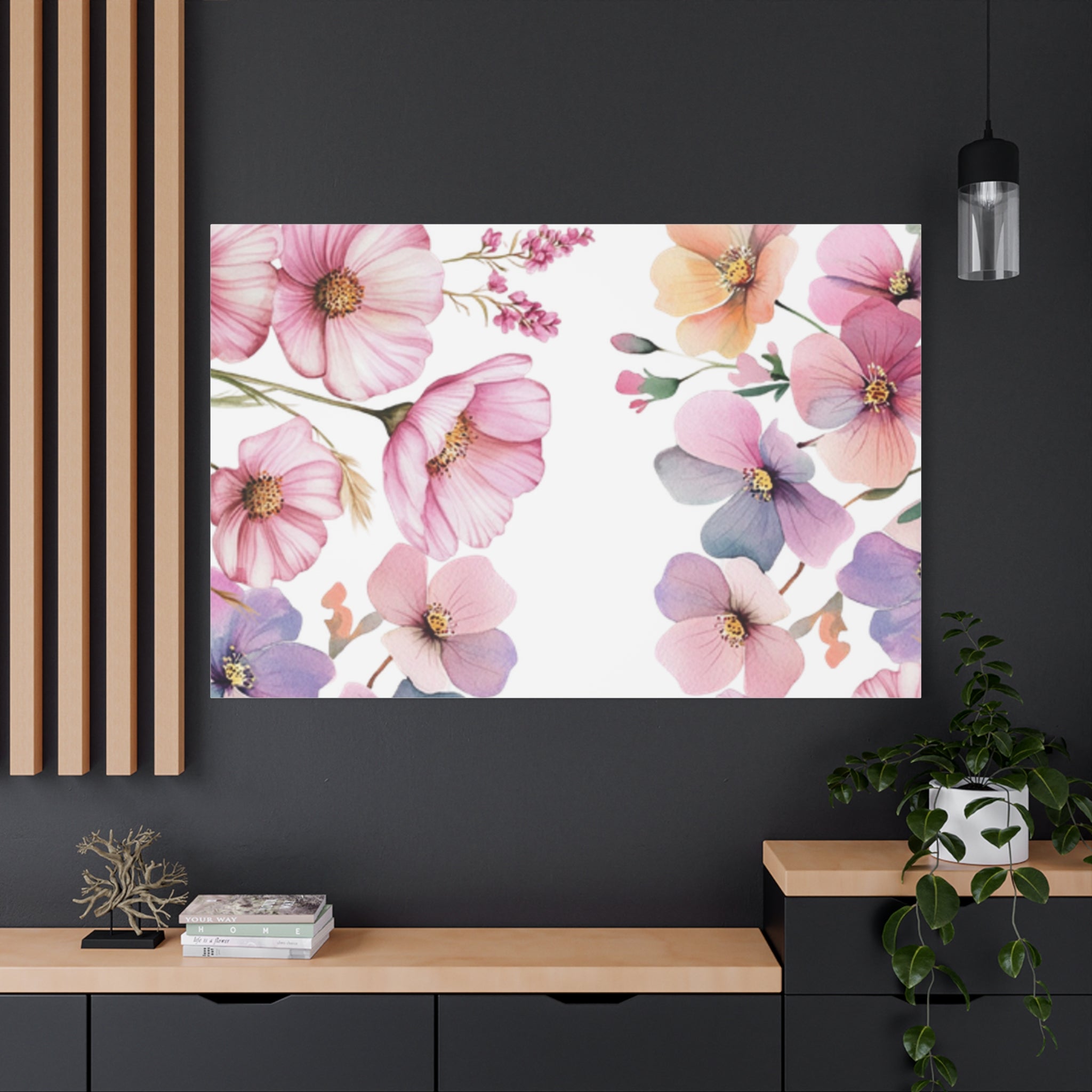 Pastel Floral Matte Canvas Wall Art, Soft Botanical Print, Modern Home Decor, Watercolor Flower Artwork, Stretched 1.25" Canvas