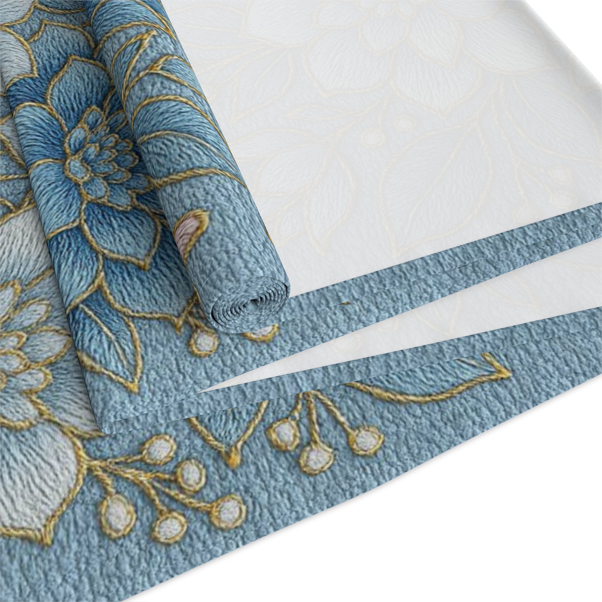 BLUESKYDEZIGN | Blue Floral Succulent Table Runner | Cottagecore Dining Decor | Cotton or Polyester