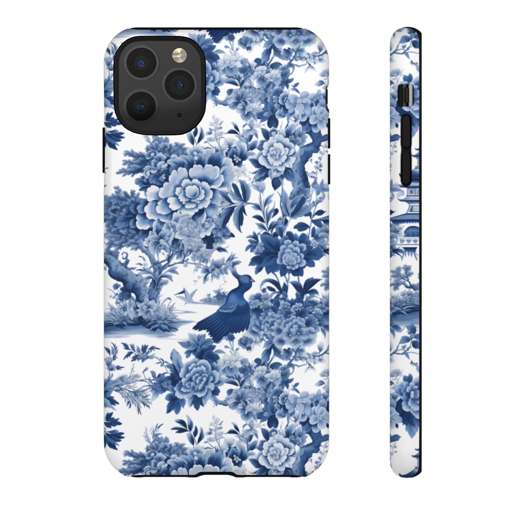Blue Toile Floral Phone Case, Chinoiserie Style, Tough Case