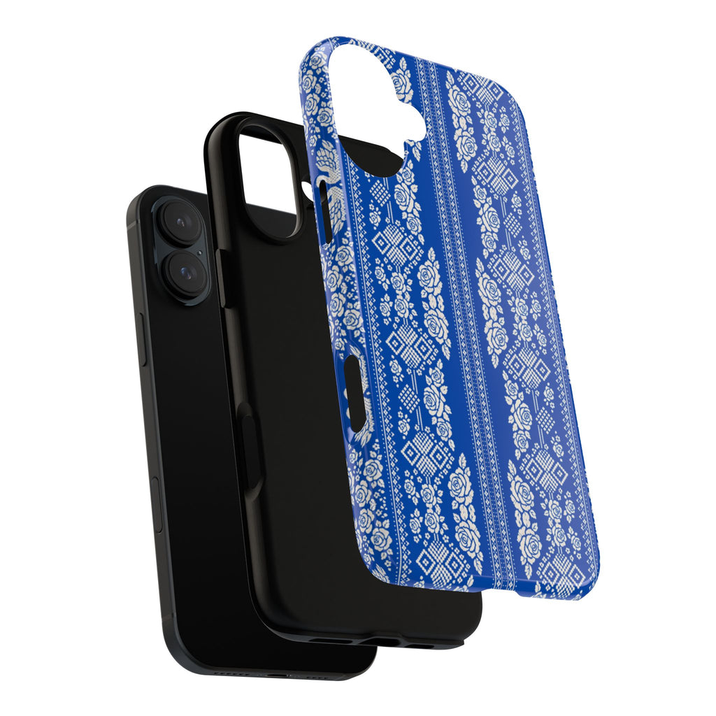BLUESKYDEZIGN | Wedding Swans Phone Case – Blue & White Romantic Folk Art Swans & Roses Tough Cover for iPhone & Samsung