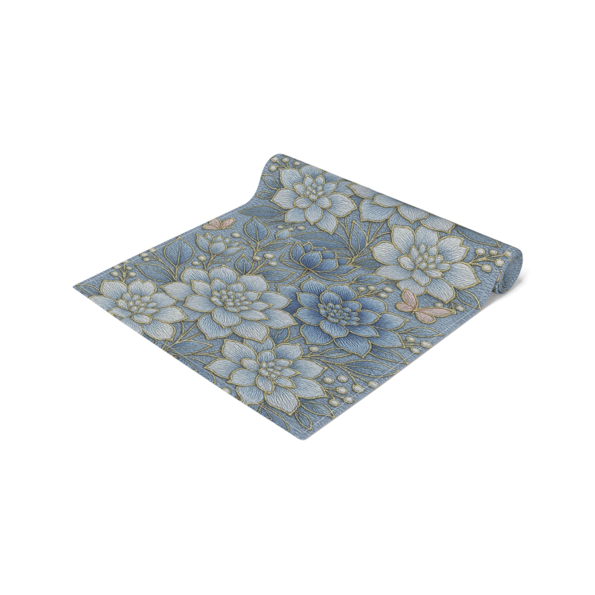 BLUESKYDEZIGN | Blue Floral Succulent Table Runner | Cottagecore Dining Decor | Cotton or Polyester
