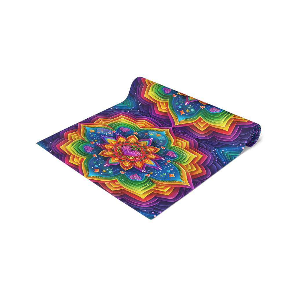 BLUESKYDEZIGN Colorful Mandala Table Runner - Vibrant Bohemian Meditation Decor