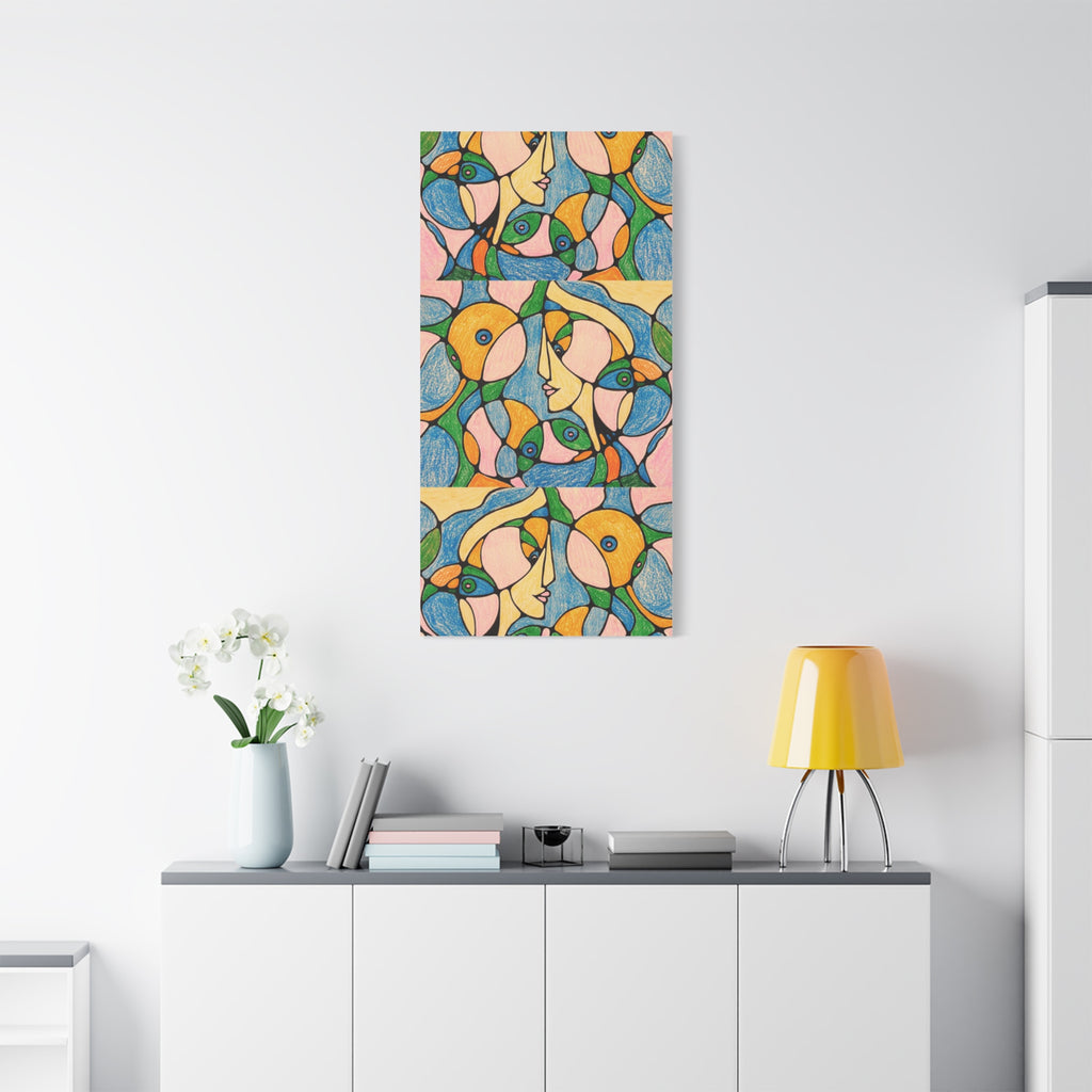 Abstract Colorful Faces Canvas Art, Vibrant Modern Wall Decor, Surreal Cubist Style Matte Print, Stretched 1.25" Ready to Hang
