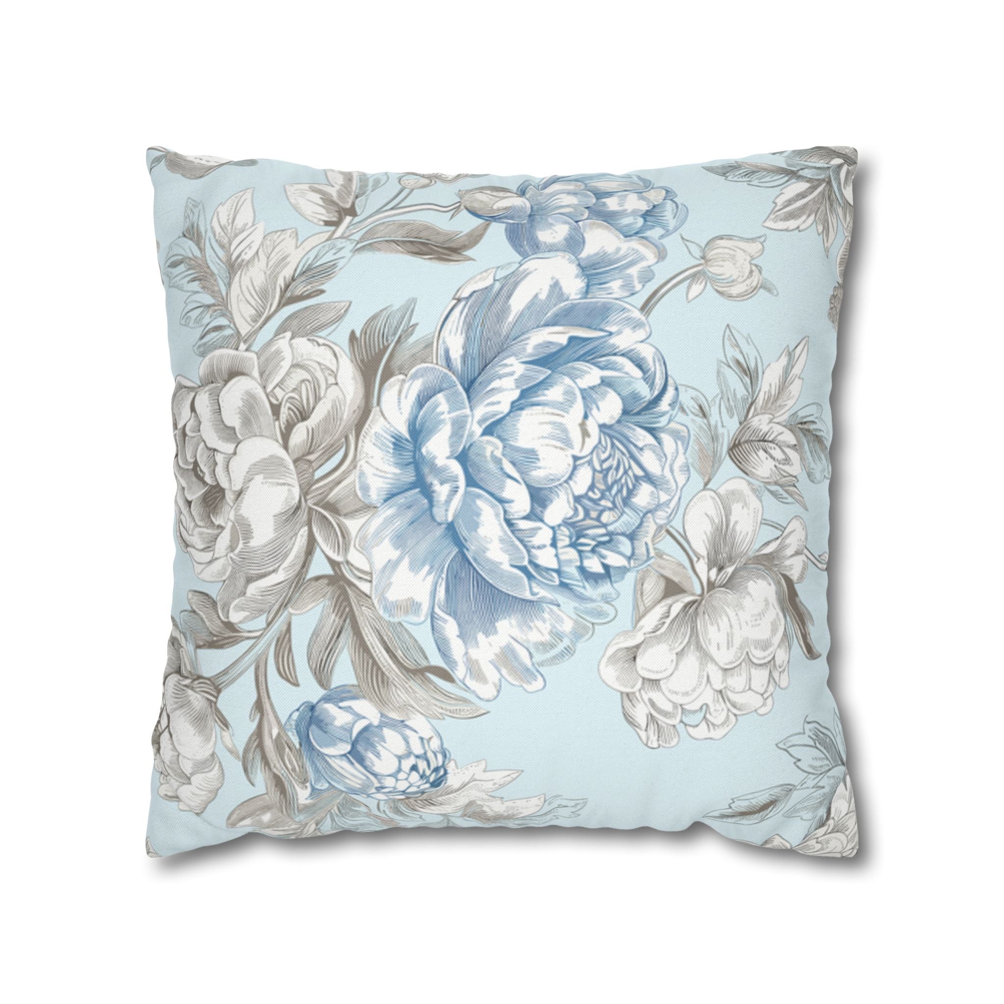 Light Blue Floral Throw Pillowcasу – Elegant Botanical Cushion for Sofa or Bedroom Home Decor, housewarming, cottage core