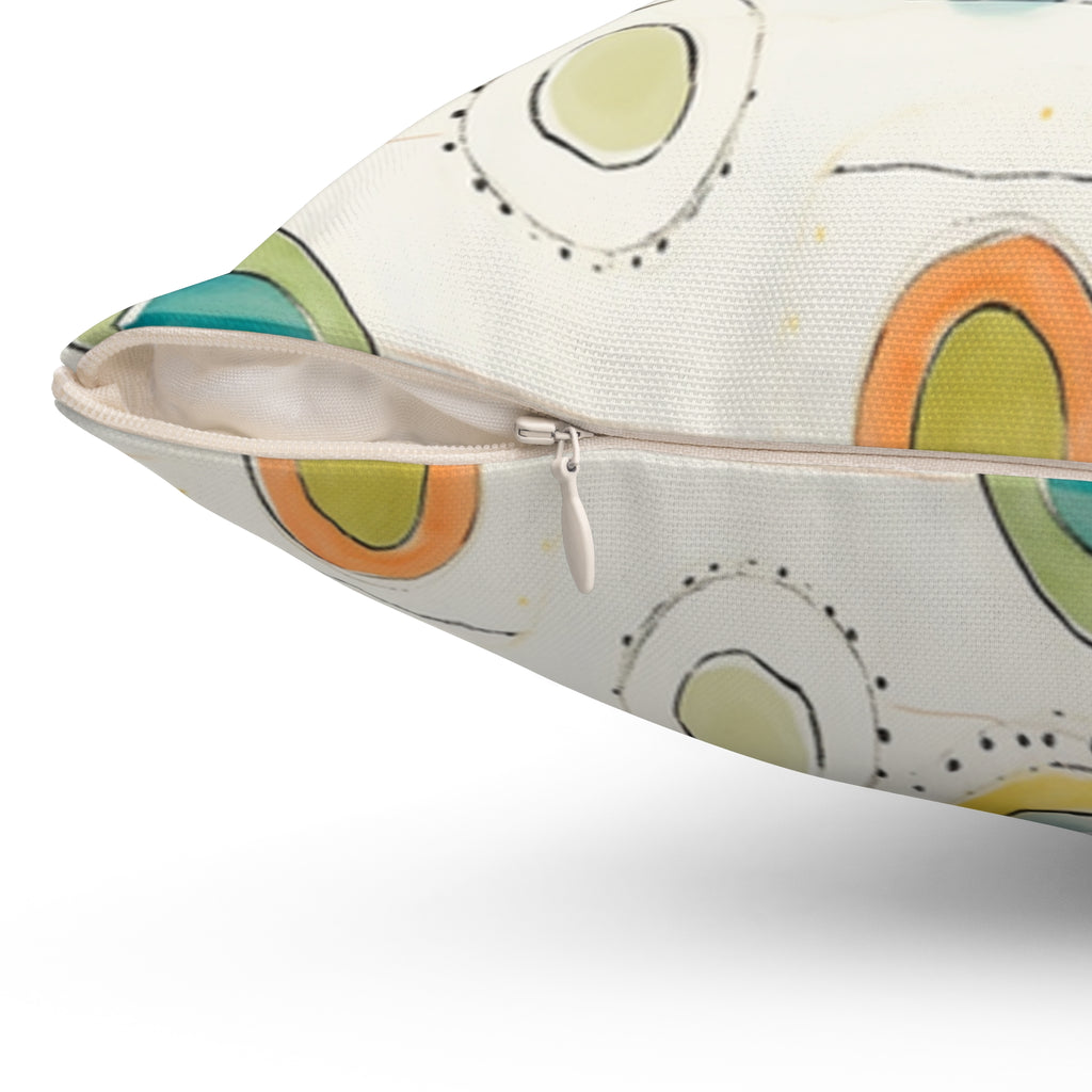 Watercolor Circles Spun Polyester Pillow, Abstract Dot Pattern, Coastal Colors, Decorative Gift Housewarming