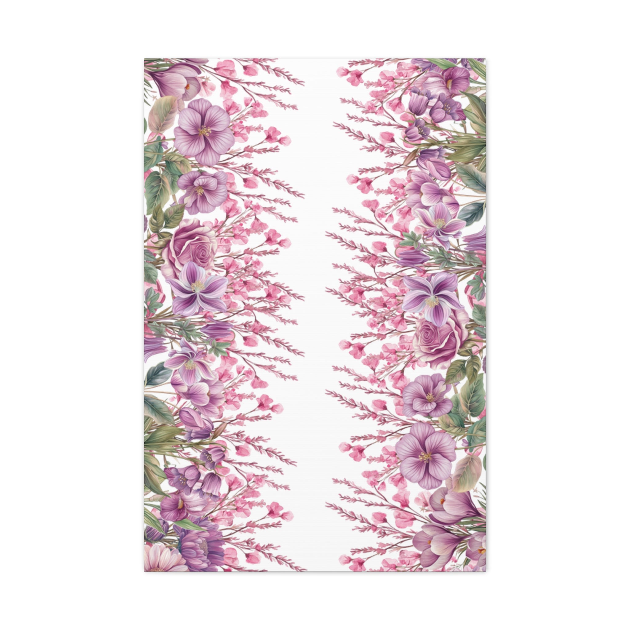 Floral Matte Canvas Wall Art, Pink Purple Botanical Print, Modern Symmetrical Flower Design, Stretched 1.25" Canvas Home Decor