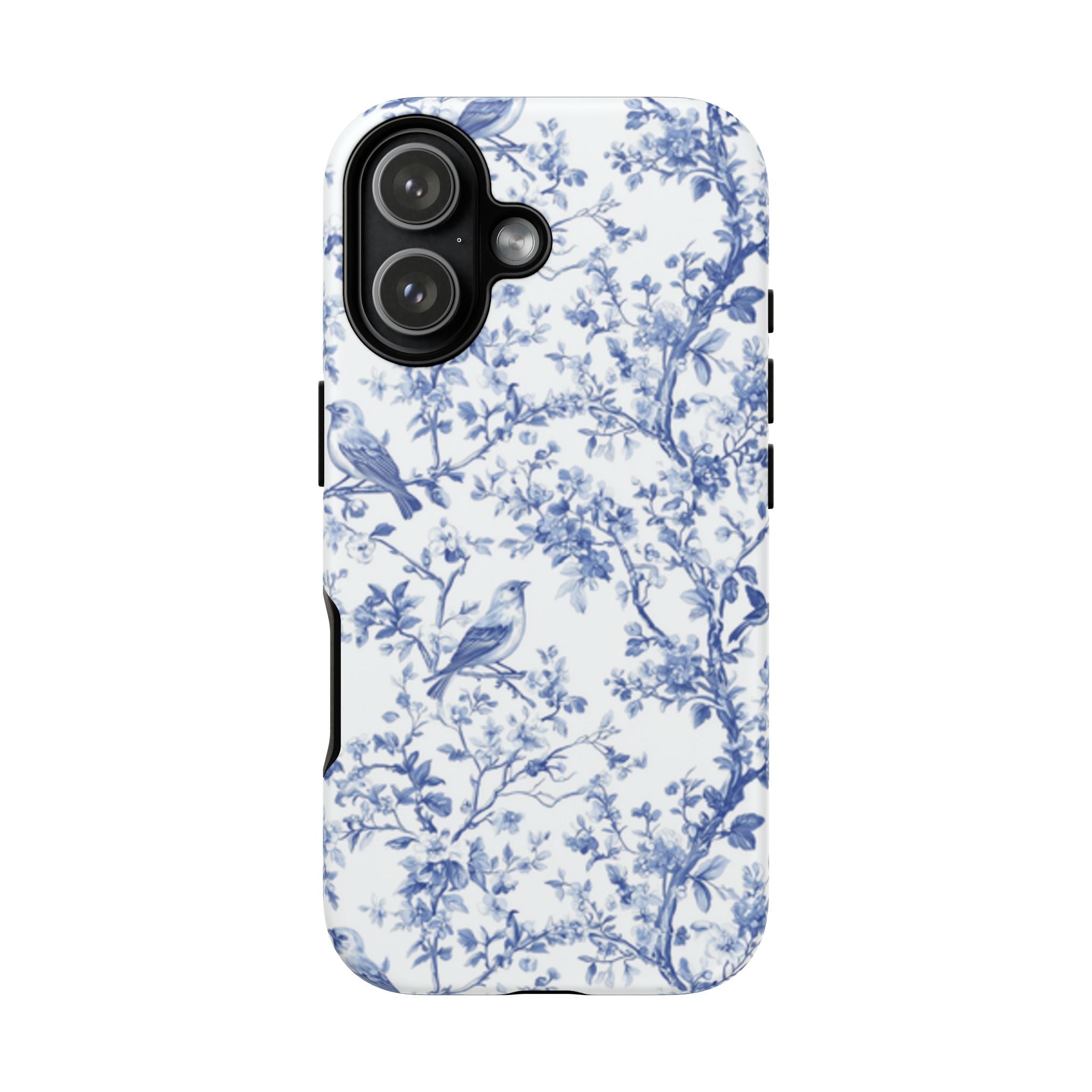 Blue Floral Vine Phone Case, Toile-inspired romantic floral Marbleized Branch Pattern