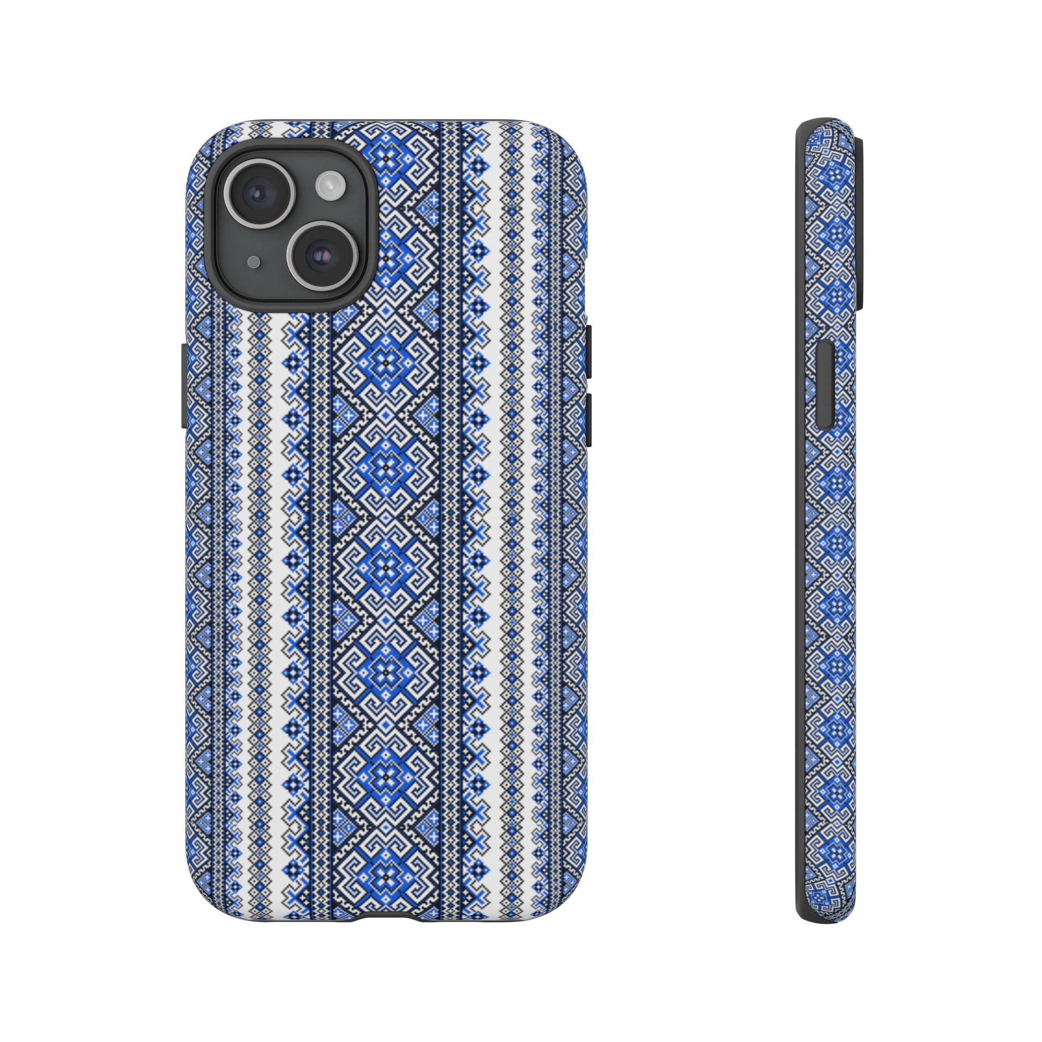 Ukrainian Pattern iPhone Case, Blue Black Geometric Folk Design, Protective Phone Cover, Traditional Ethnic Print