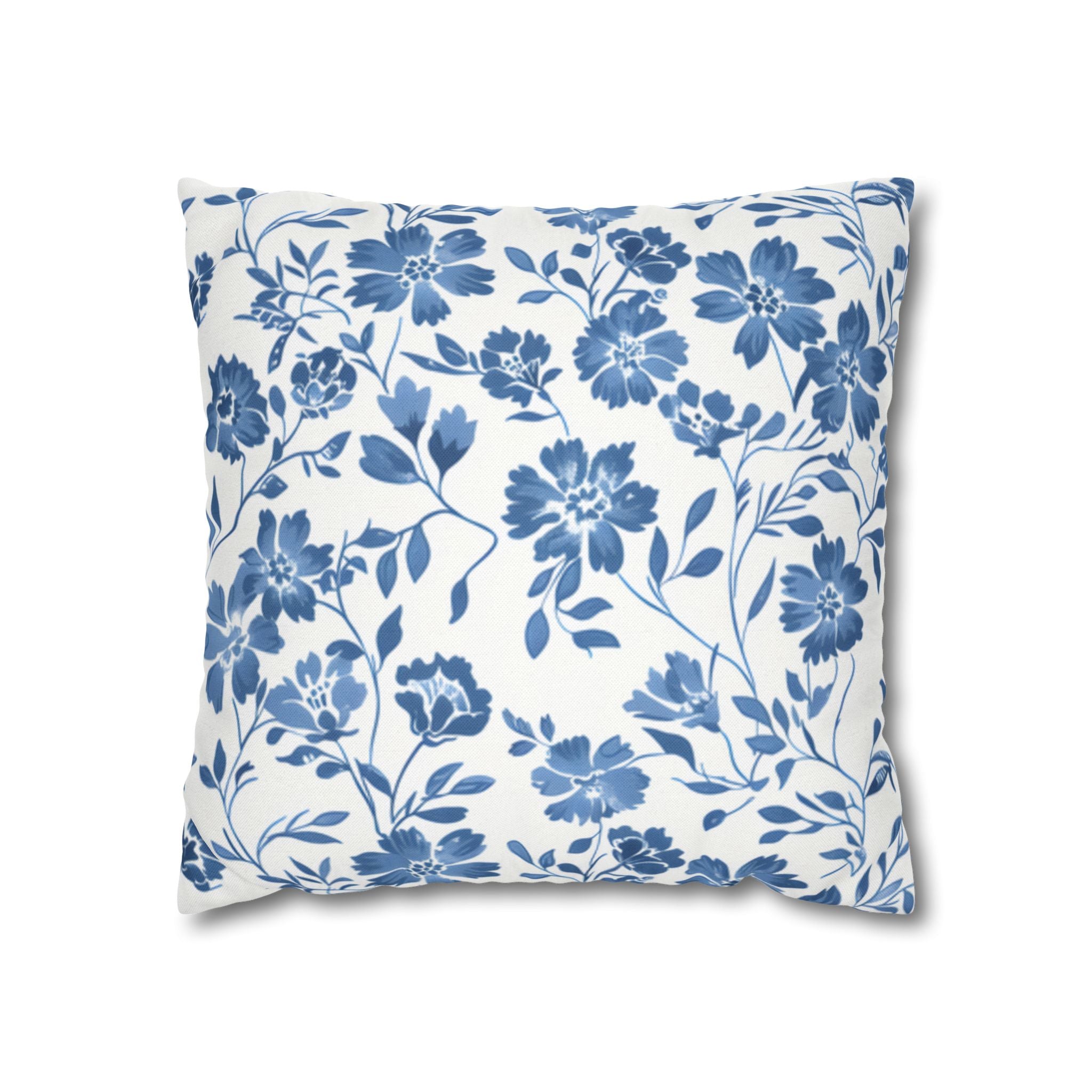 Blue Floral Pillowcase , Spun Polyester Square Throw Pillow Cover, Elegant Botanical Home Decor for Living Room  Bedroom