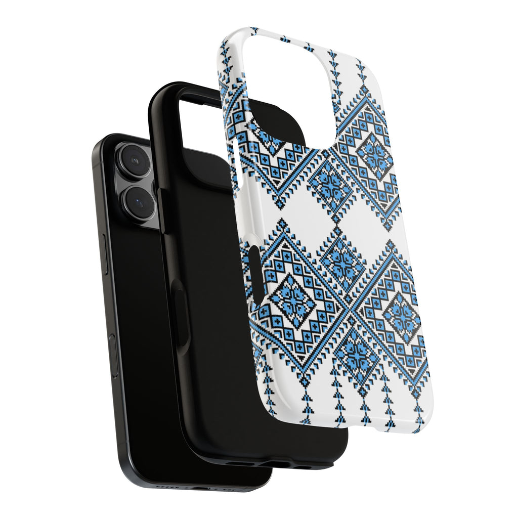 Blue Ukrainian traditional  Geometric Folk Pattern phone case, Tough Cases
