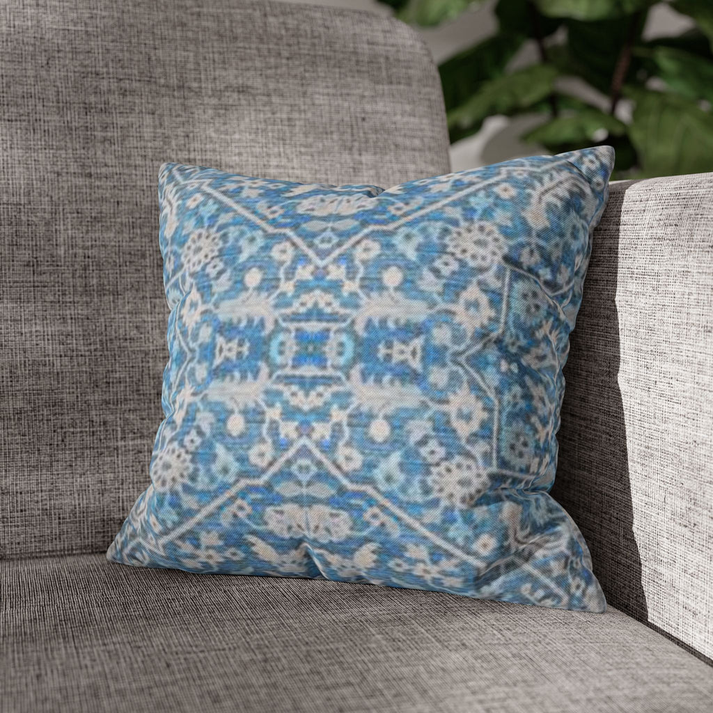 BLUESKYDEZIGN Grandmother's Heritage Pillow Cover - Blue Ikat Floral, Boho Modern Rustic Cushion
