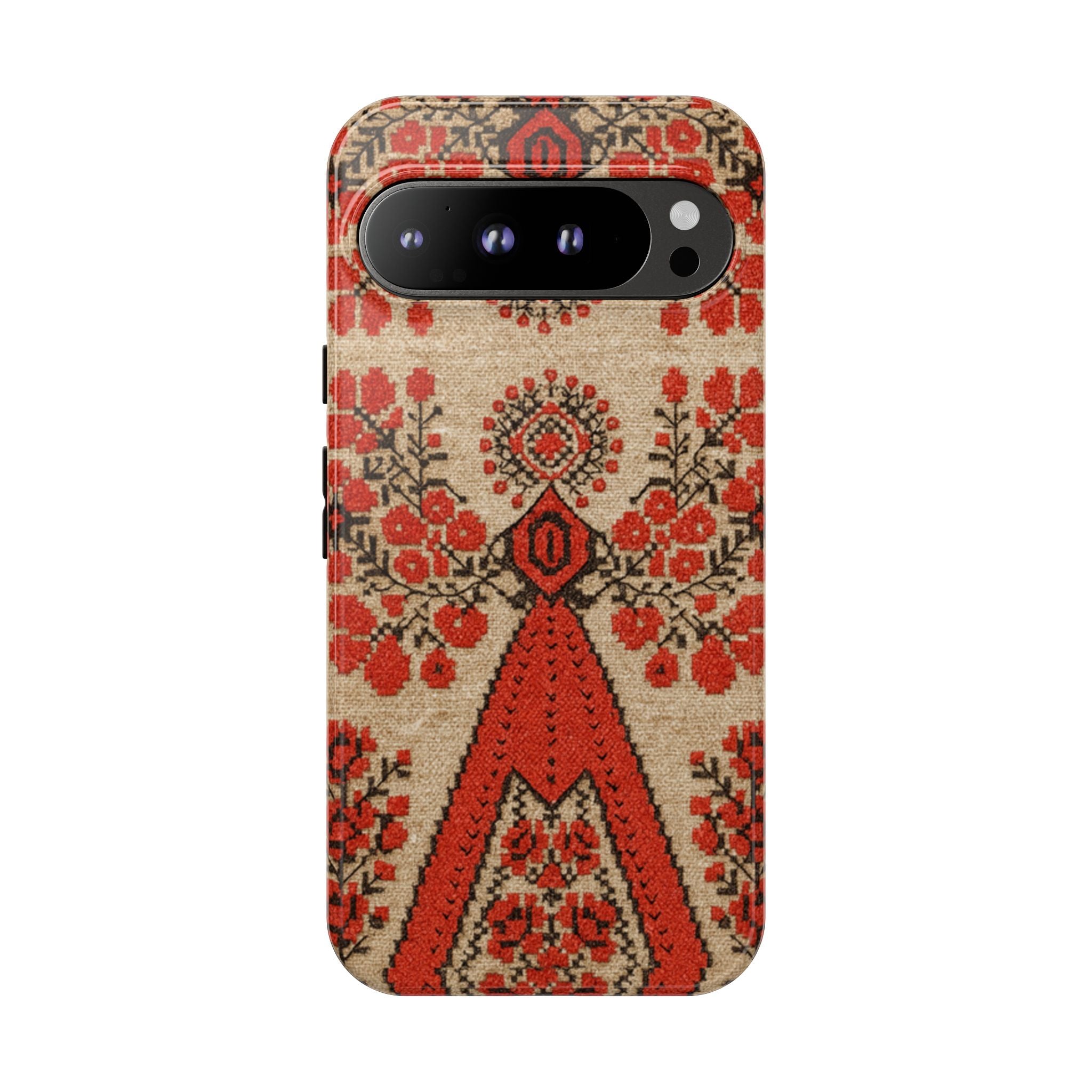 Ukrainian Embroidery Phone Case • Red Black Folk Pattern • Protective Cover with Traditional Berehynia Floral Motifs
