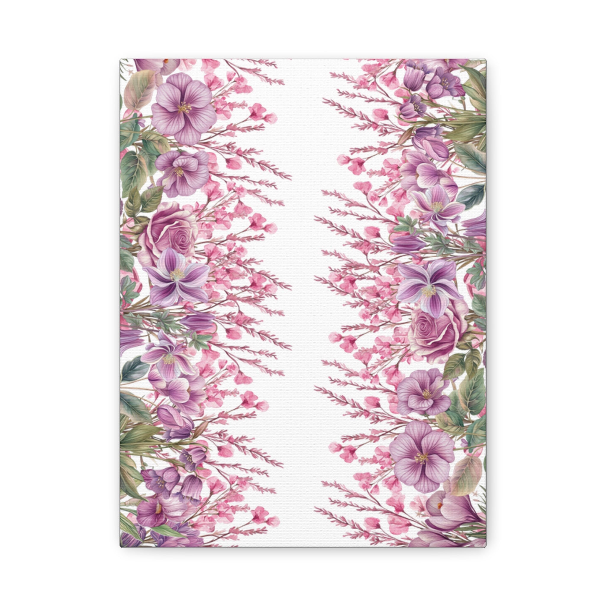 Floral Matte Canvas Wall Art, Pink Purple Botanical Print, Modern Symmetrical Flower Design, Stretched 1.25" Canvas Home Decor