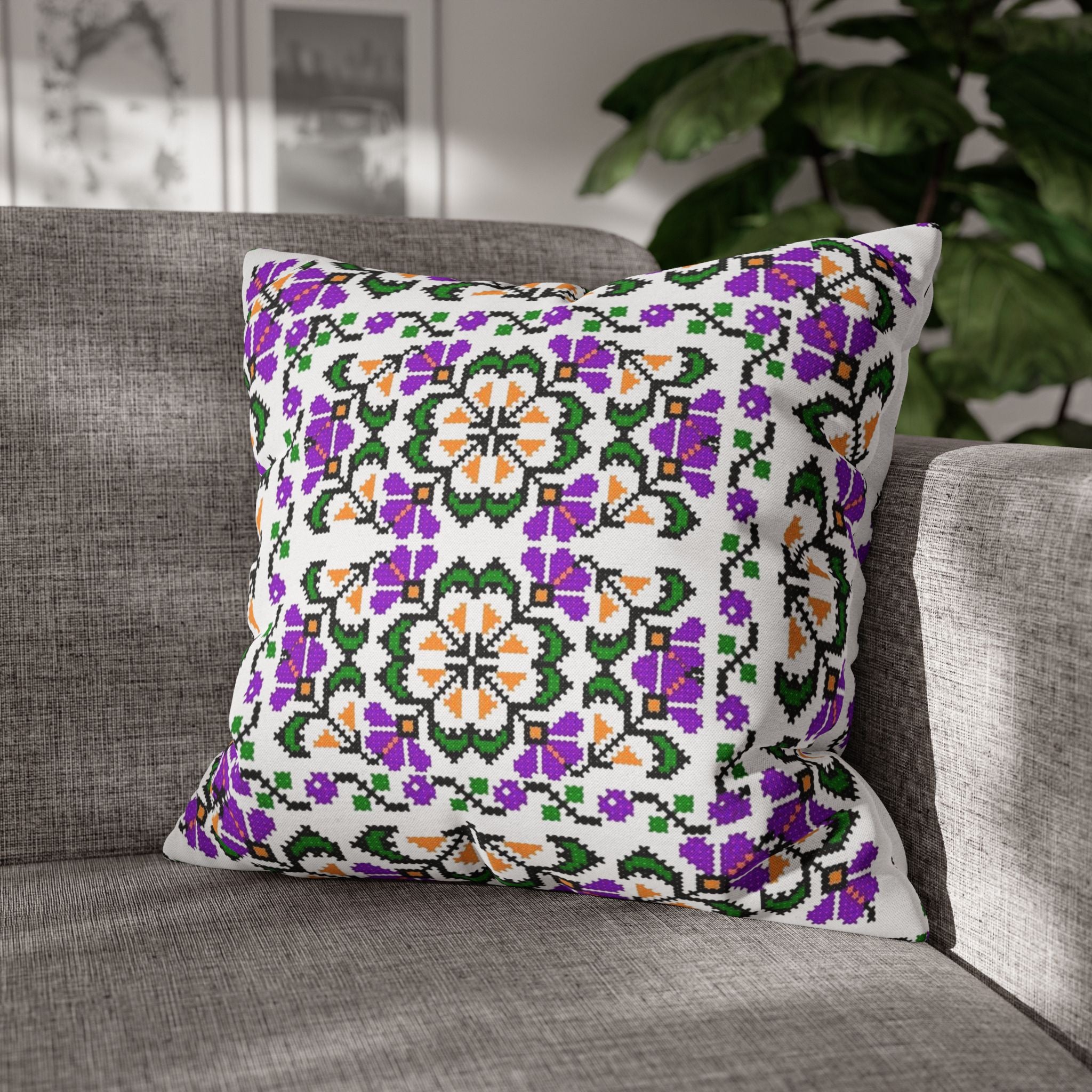 Blooming Hope Pillow Cover – Ukrainian Floral Cross-Stitch, Cottagecore Cushion