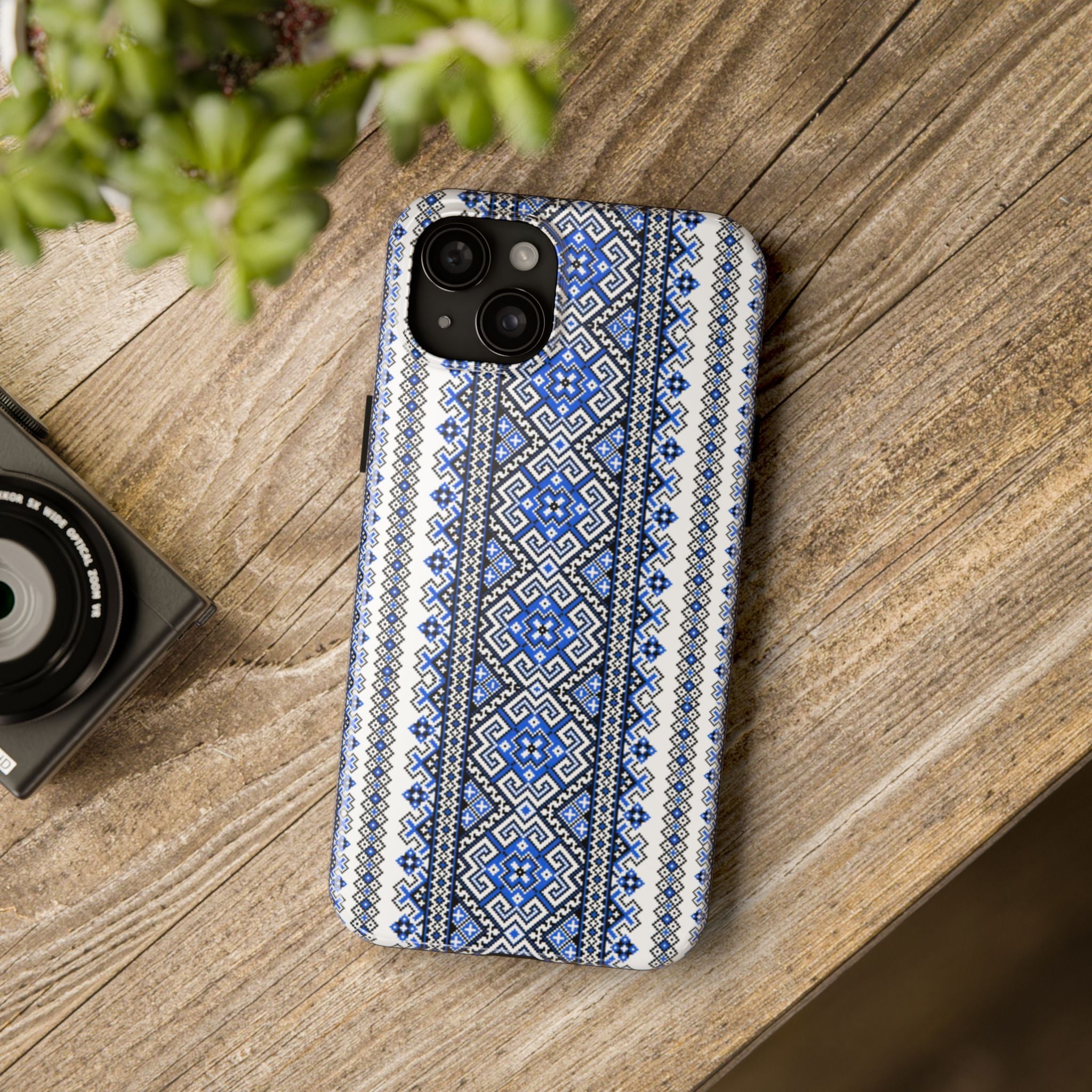 BLUESKYDEZIGN | Ukrainian Geometric Pattern Phone Case | Blue Black Folk Design iPhone Cover | Heritage Gift