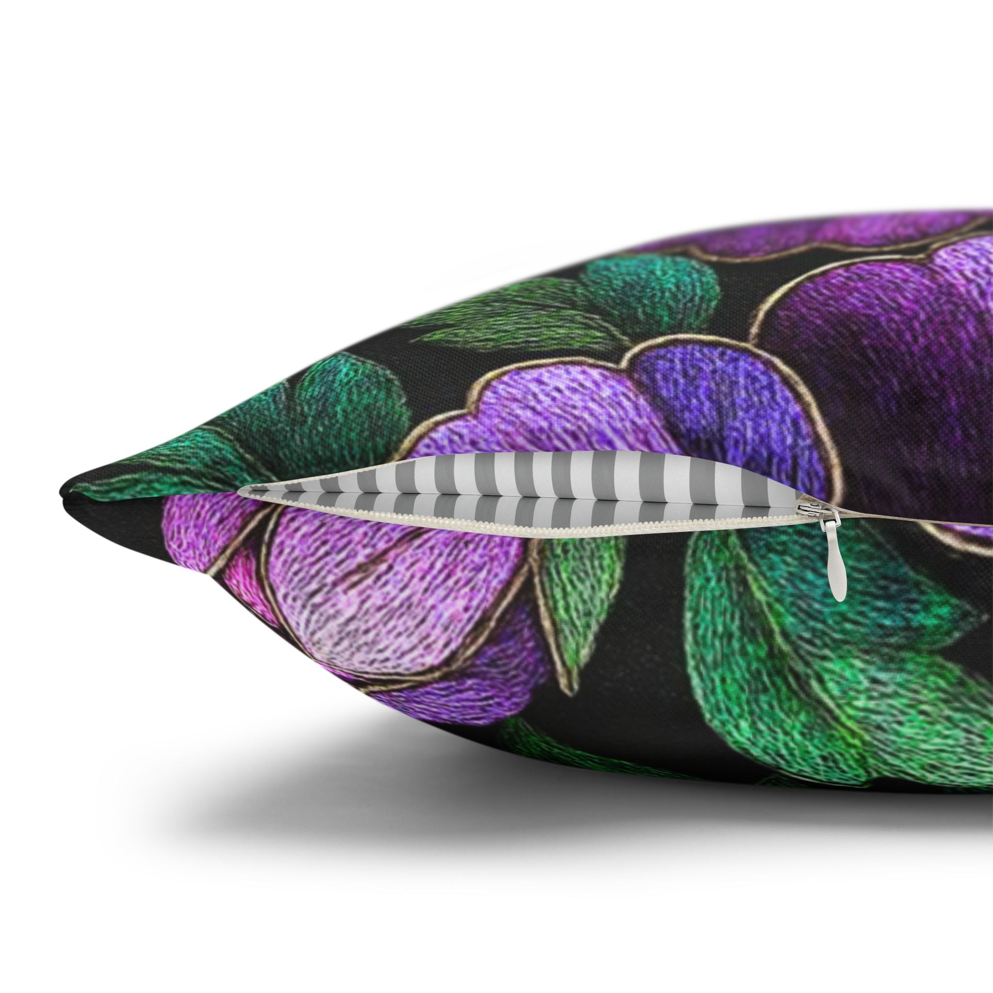 Petrykivka Bloom Pillowcase | Purple Peony Floral Throw Pillow Cover | Moody Embroidered Look Cushion Case