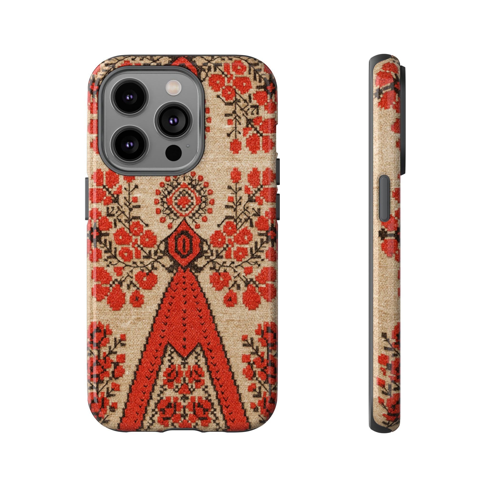 Ukrainian Embroidery Phone Case • Red Black Folk Pattern • Protective Cover with Traditional Berehynia Floral Motifs