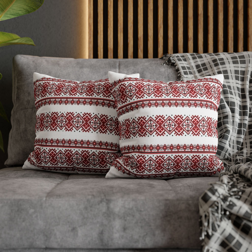 BLUESKYDEZIGN Ukrainian Traditional Pillow Cover - Red Black Folk Pattern