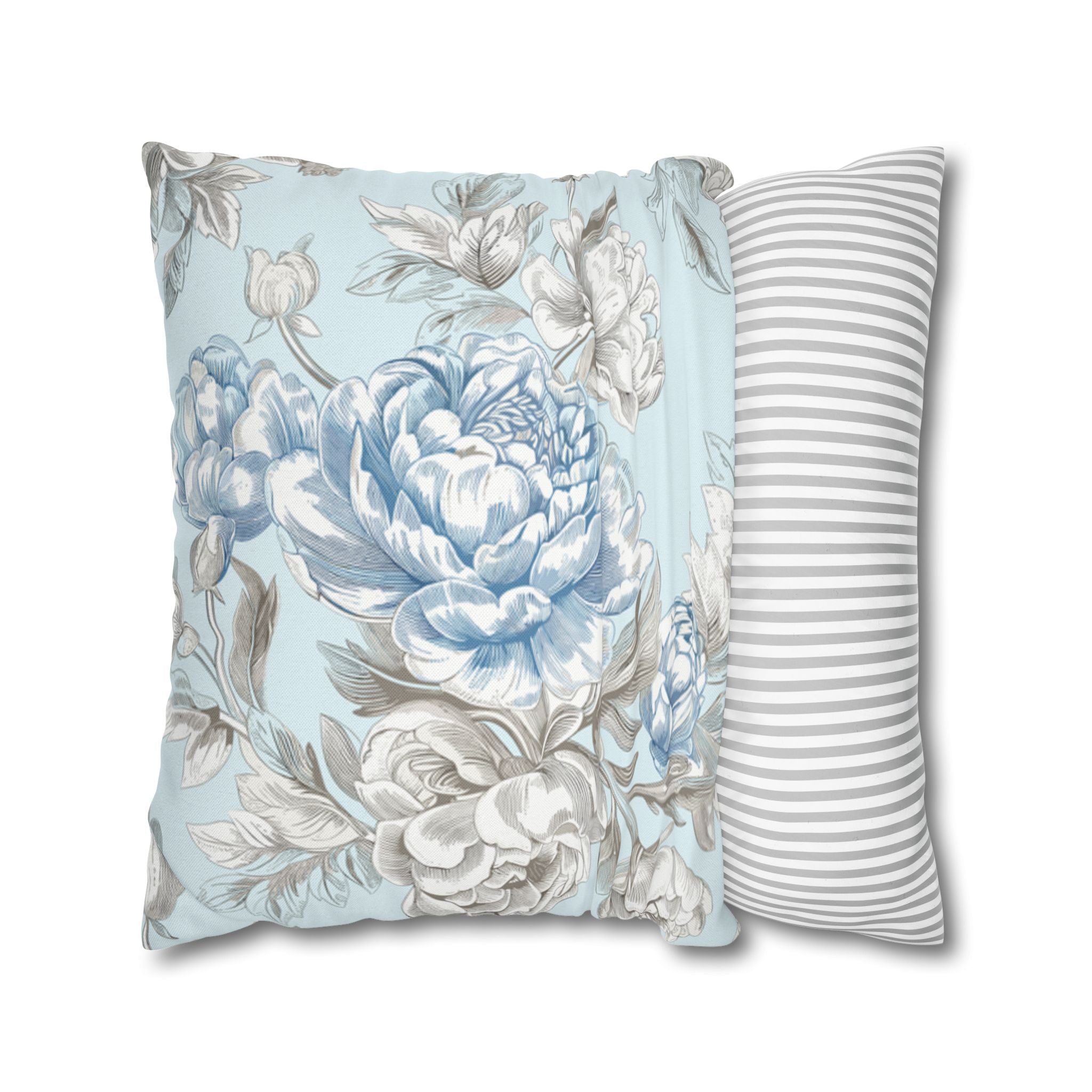 Light Blue Floral Throw Pillowcasу – Elegant Botanical Cushion for Sofa or Bedroom Home Decor, housewarming, cottage core