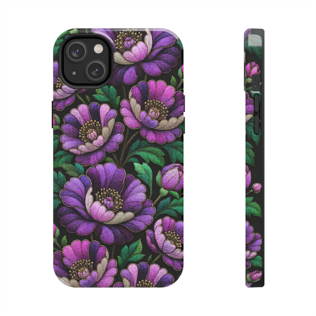 Petrykivka Bloom Phone Case | Purple Floral Tough Phone Case | Moody Embroidered Look Botanical Phone Cover