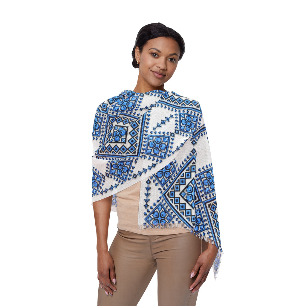 Blue Geometric Diamond Scarf — Lightweight Boho Wrap | BLUESKYDEZIGN