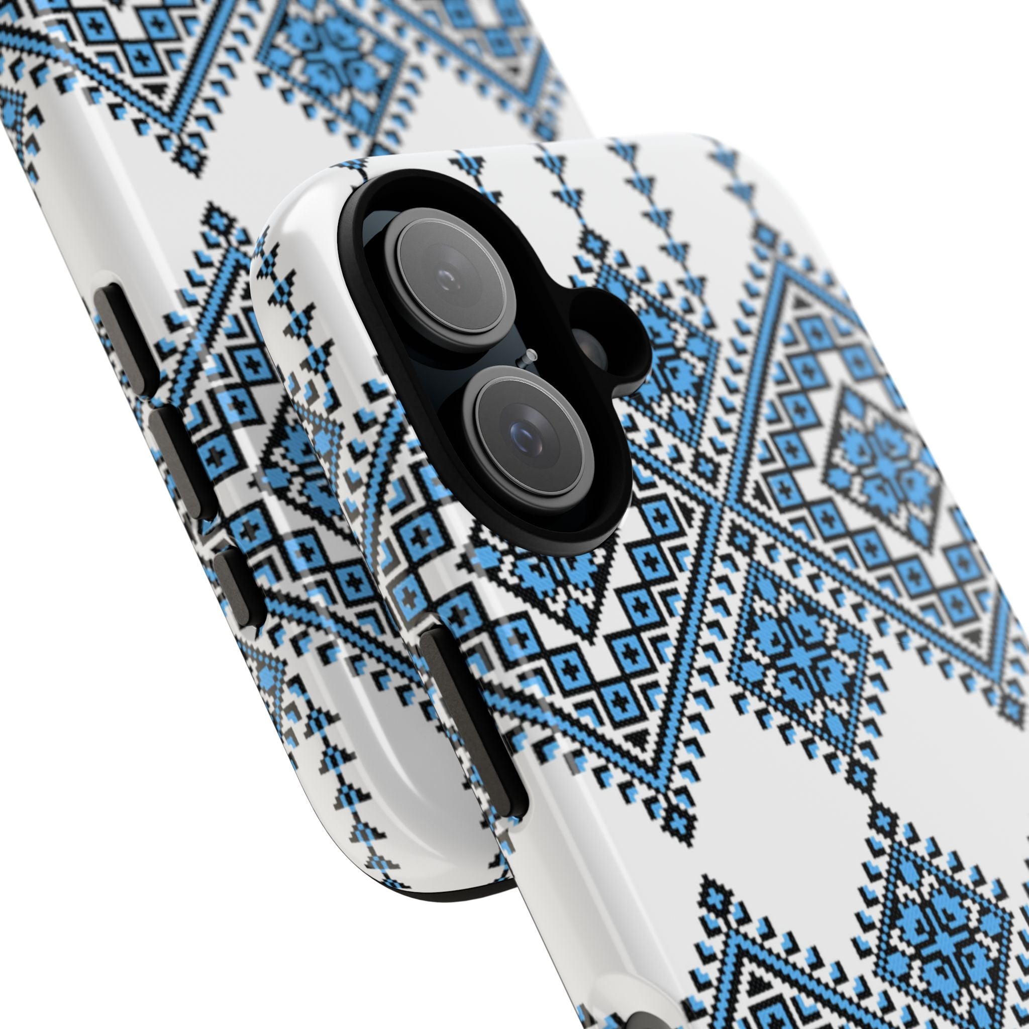 Blue Ukrainian traditional  Geometric Folk Pattern phone case, Tough Cases
