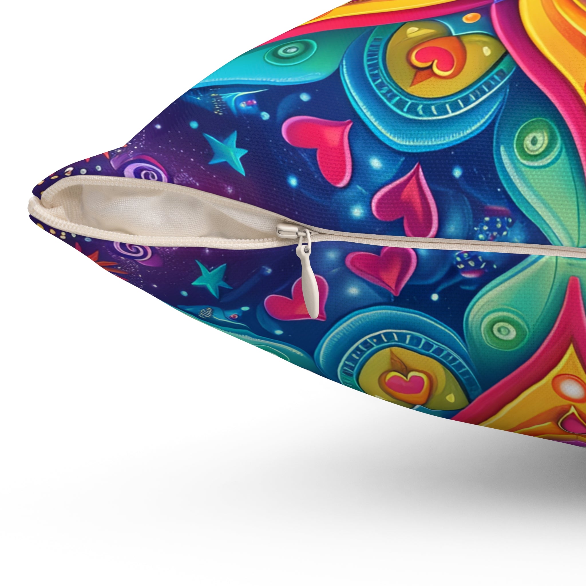 Rainbow Floral Mandala Spun Polyester Square Pillow, Colorful Boho Home Decor, gift for parents, housewarming, cottage core