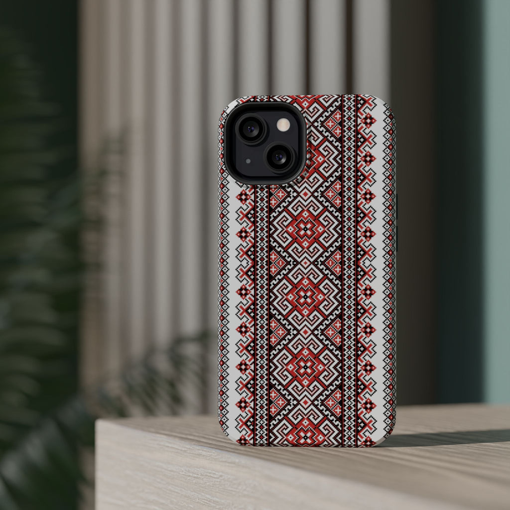 Traditional Ukrainian Red-Black Pattern Phone Case | Magnetic Impact-Resistant Case