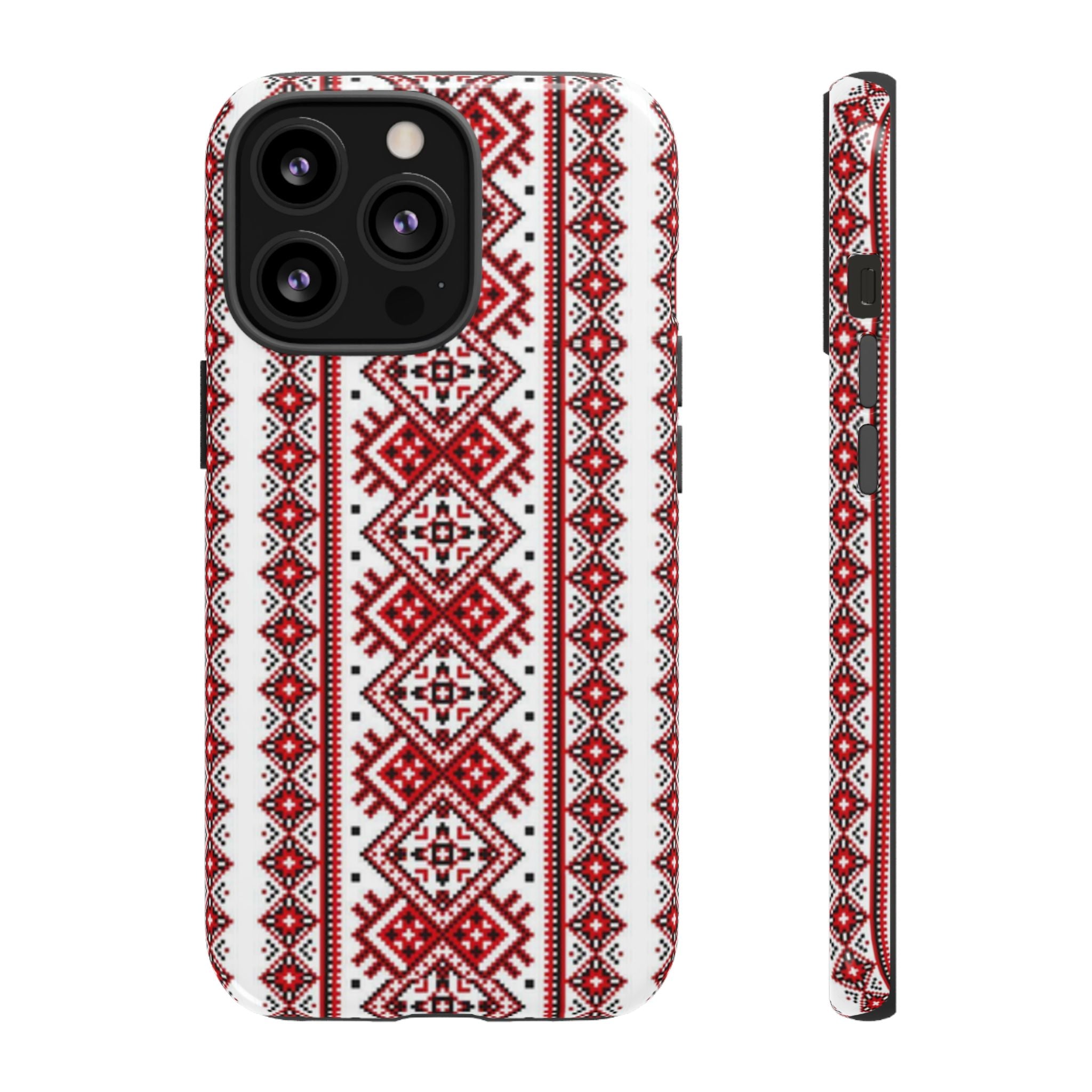 Ukrainian Embroidery iPhone Case  Red Black Traditional Pattern Protective Phone Cover, Gift idea