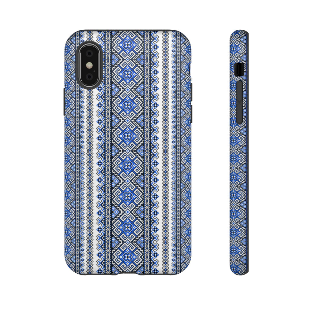 Ukrainian Pattern iPhone Case, Blue Black Geometric Folk Design, Protective Phone Cover, Traditional Ethnic Print