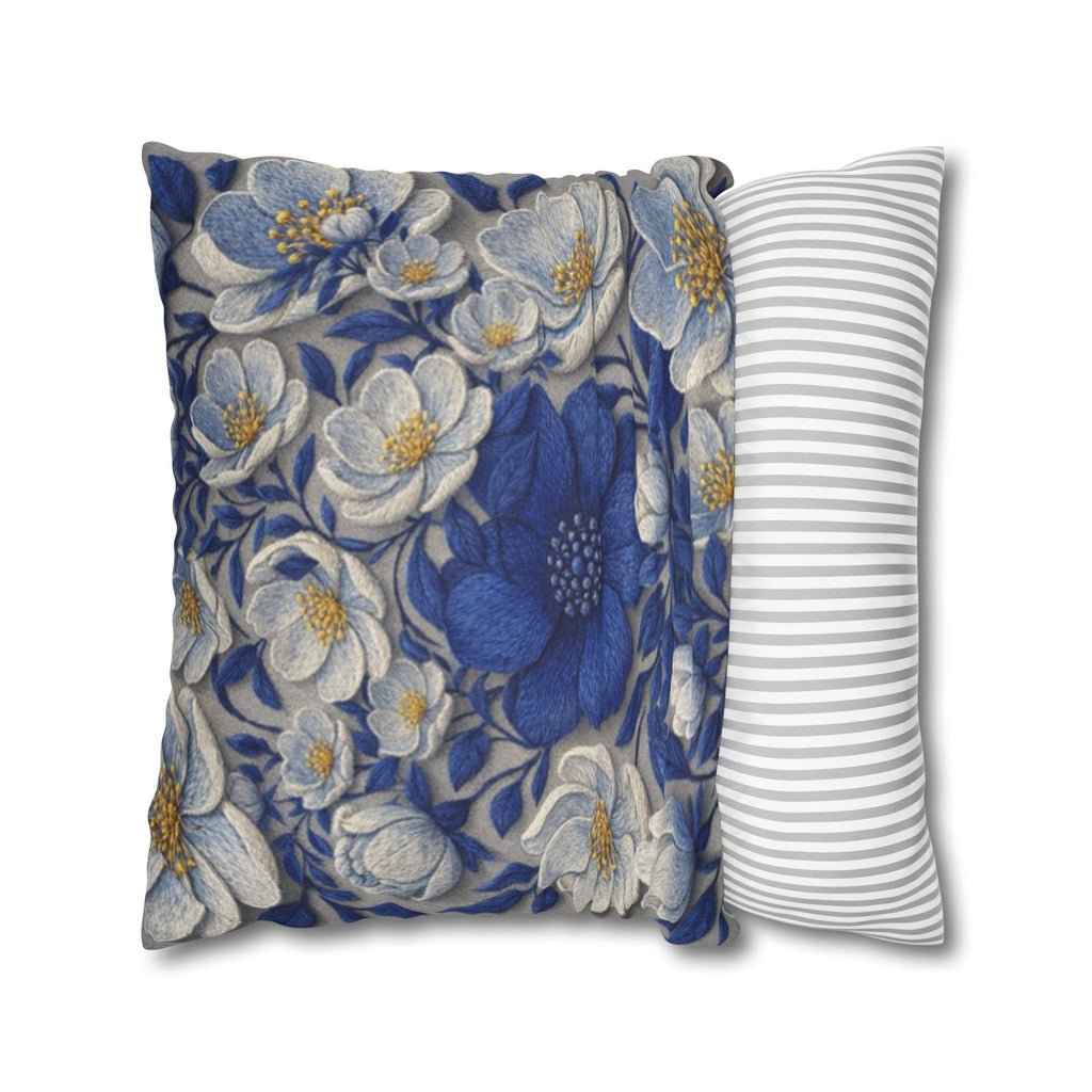 Denim Soul Indigo Floral Pillowcase – Double-Sided Watercolor Throw Pillow Cover