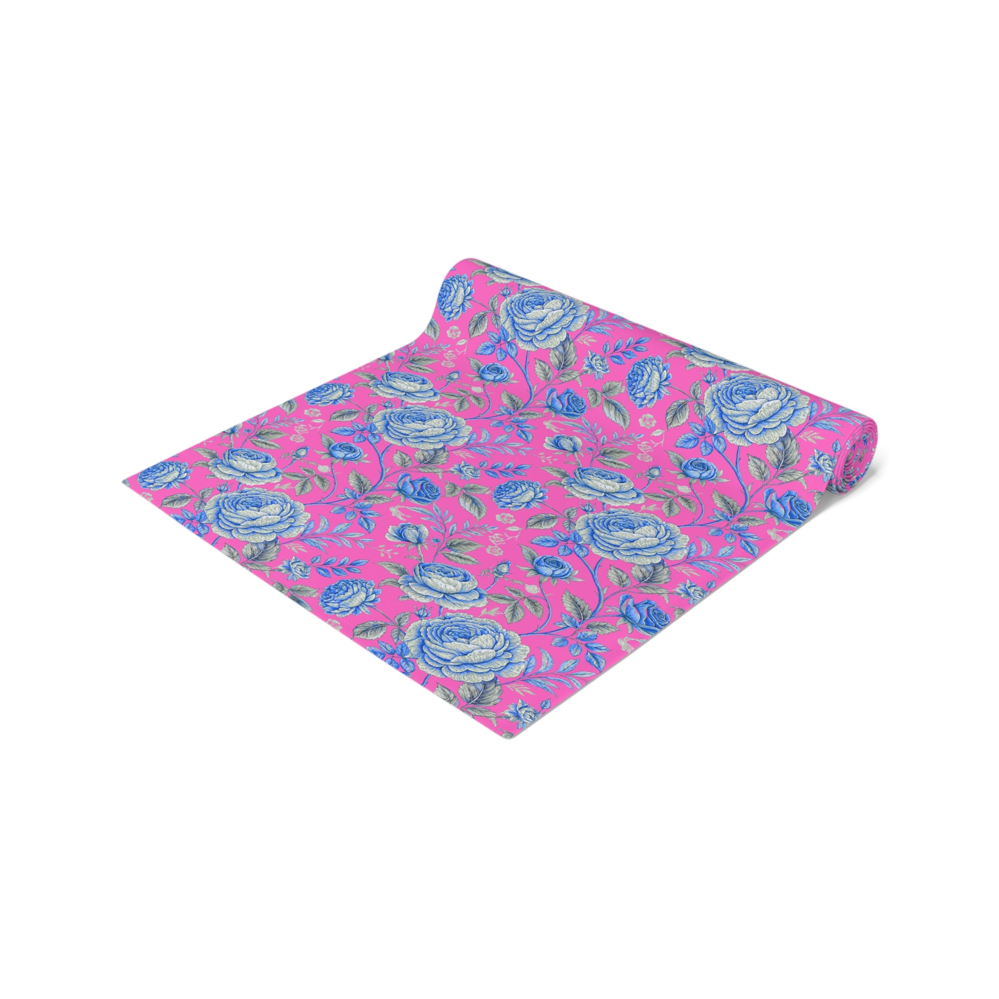Pink Blue Rose Table Runner | Floral Cottagecore | Cotton or Polyester