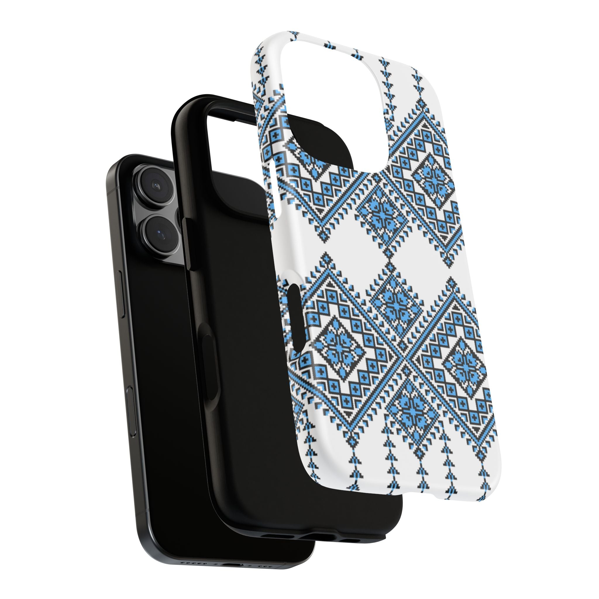 Blue Ukrainian traditional  Geometric Folk Pattern phone case, Tough Cases