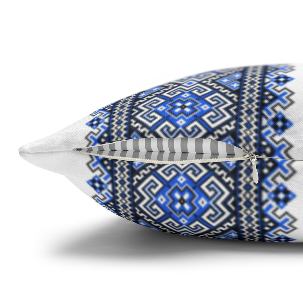 Stasia Blue Pillow Cover | Ukrainian Folk Floral Art | Indigo Geometric Cushion Cover