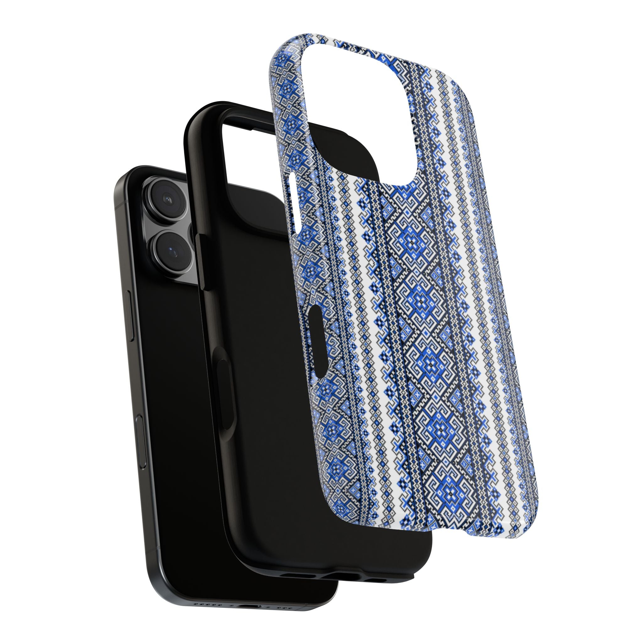 Ukrainian Pattern iPhone Case, Blue Black Geometric Folk Design, Protective Phone Cover, Traditional Ethnic Print