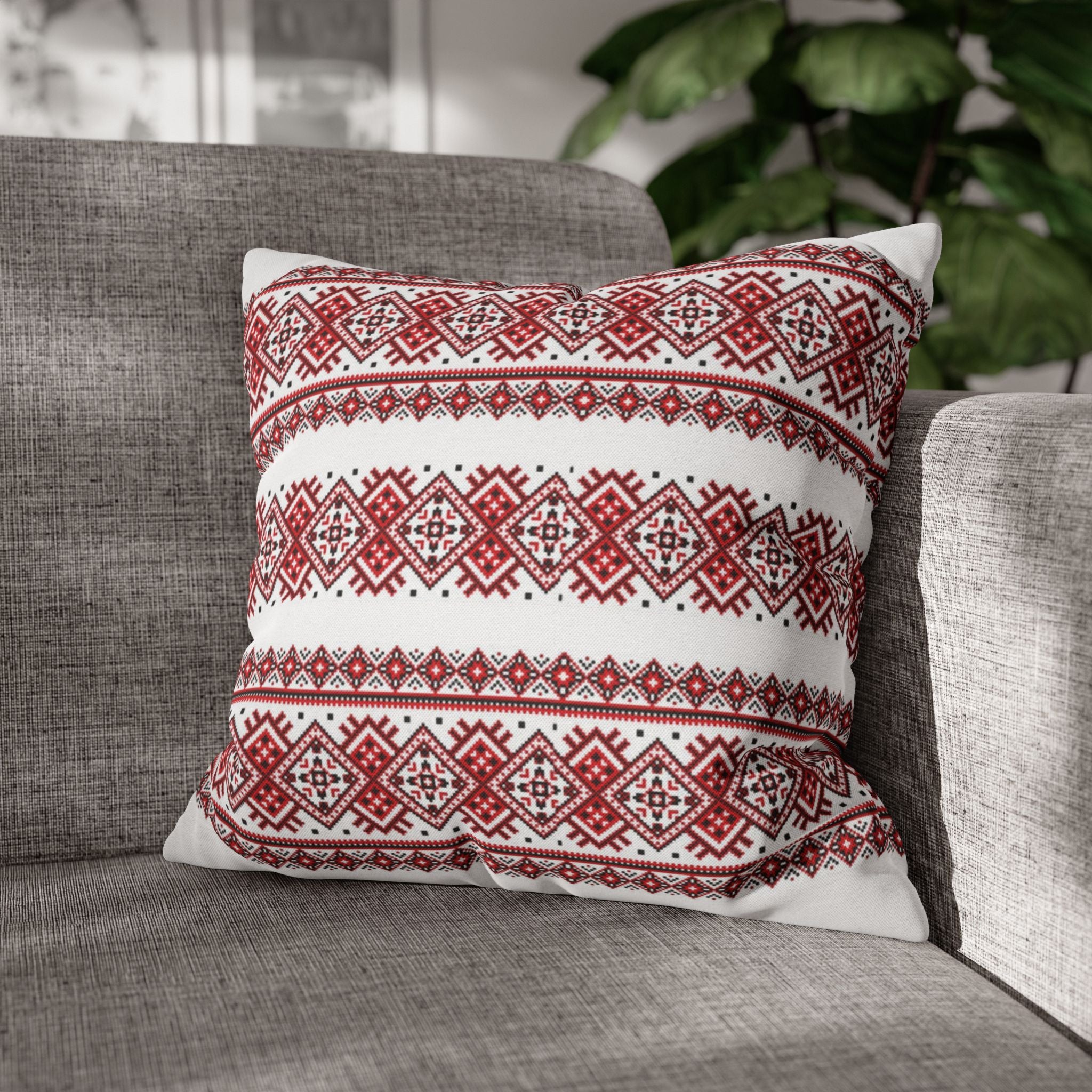 BLUESKYDEZIGN Ukrainian Traditional Pillow Cover - Red Black Folk Pattern