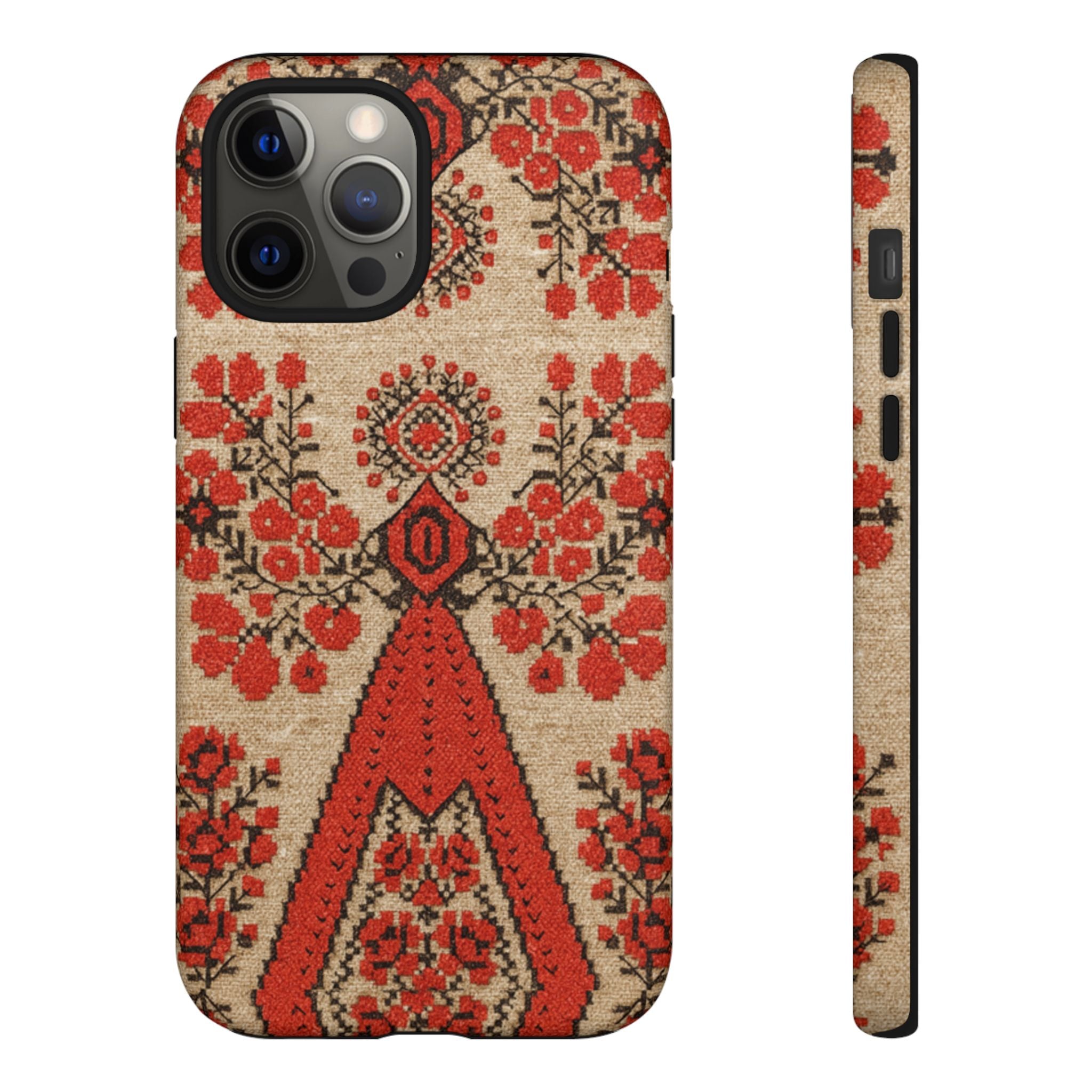 Ukrainian Embroidery Phone Case • Red Black Folk Pattern • Protective Cover with Traditional Berehynia Floral Motifs