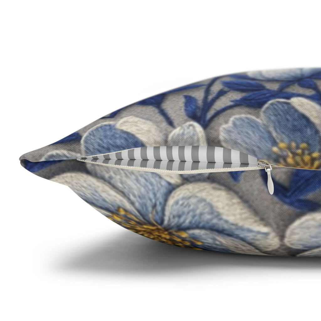 Denim Soul Indigo Floral Pillowcase – Double-Sided Watercolor Throw Pillow Cover