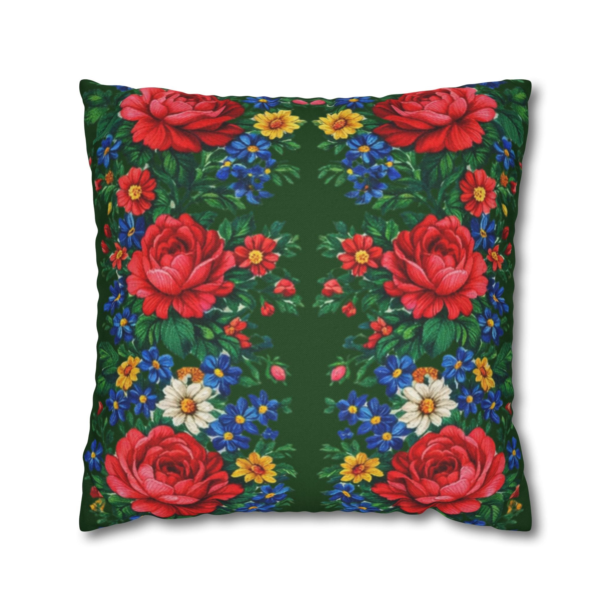 Rose Kaleidoscope Pillowcase | Cottagecore Green Floral Pillow Cover | Boho Garden Decor