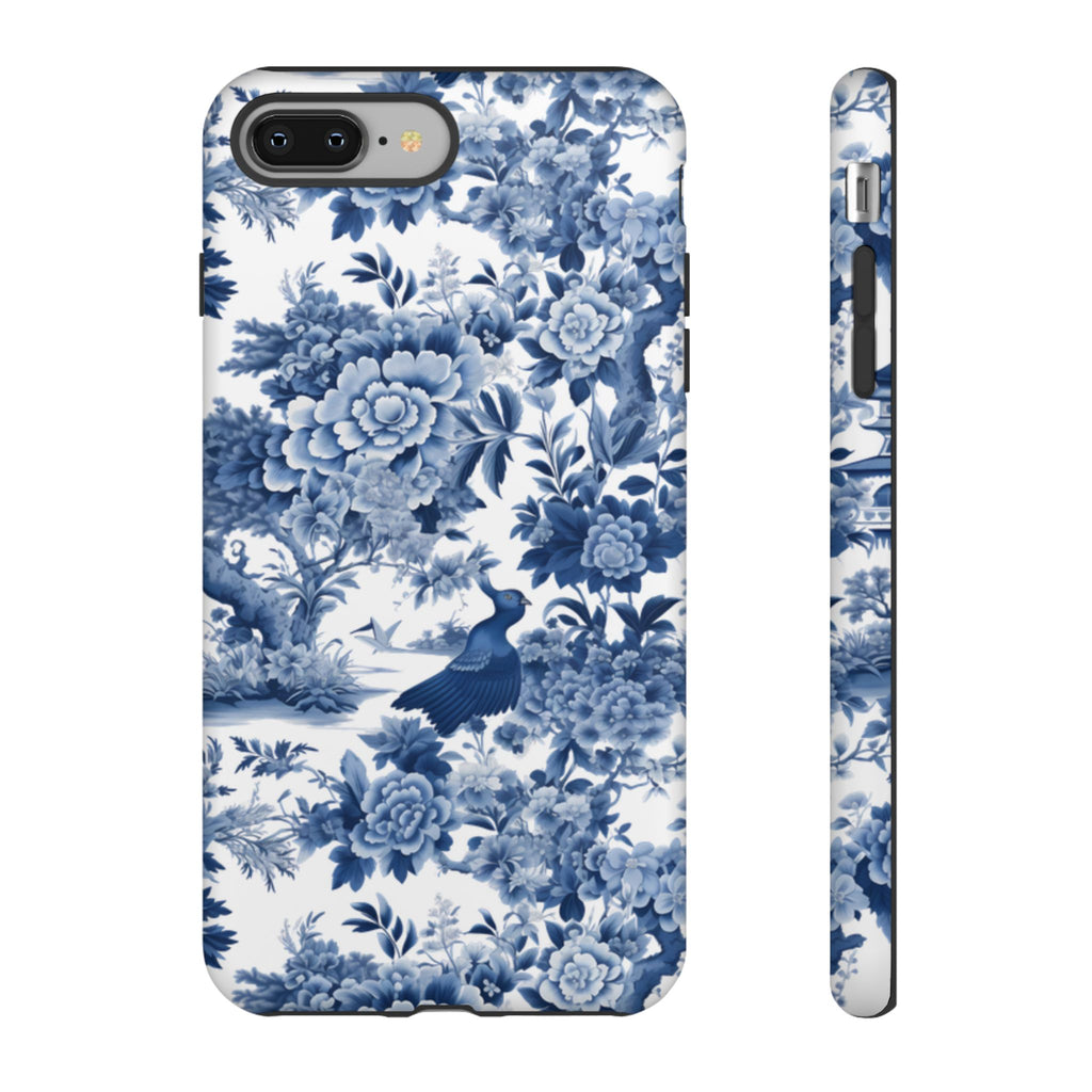 Blue Toile Floral Phone Case, Chinoiserie Style, Tough Case