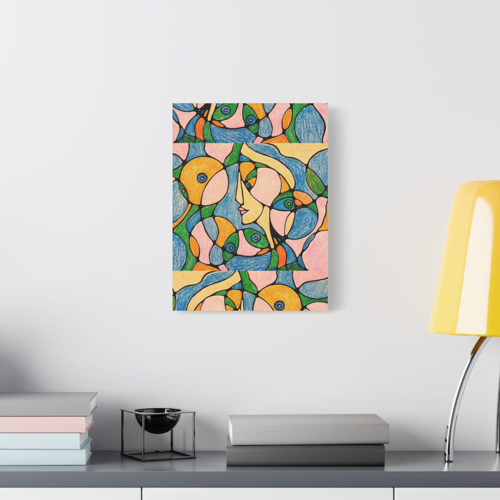 Abstract Colorful Faces Canvas Art, Vibrant Modern Wall Decor, Surreal Cubist Style Matte Print, Stretched 1.25" Ready to Hang
