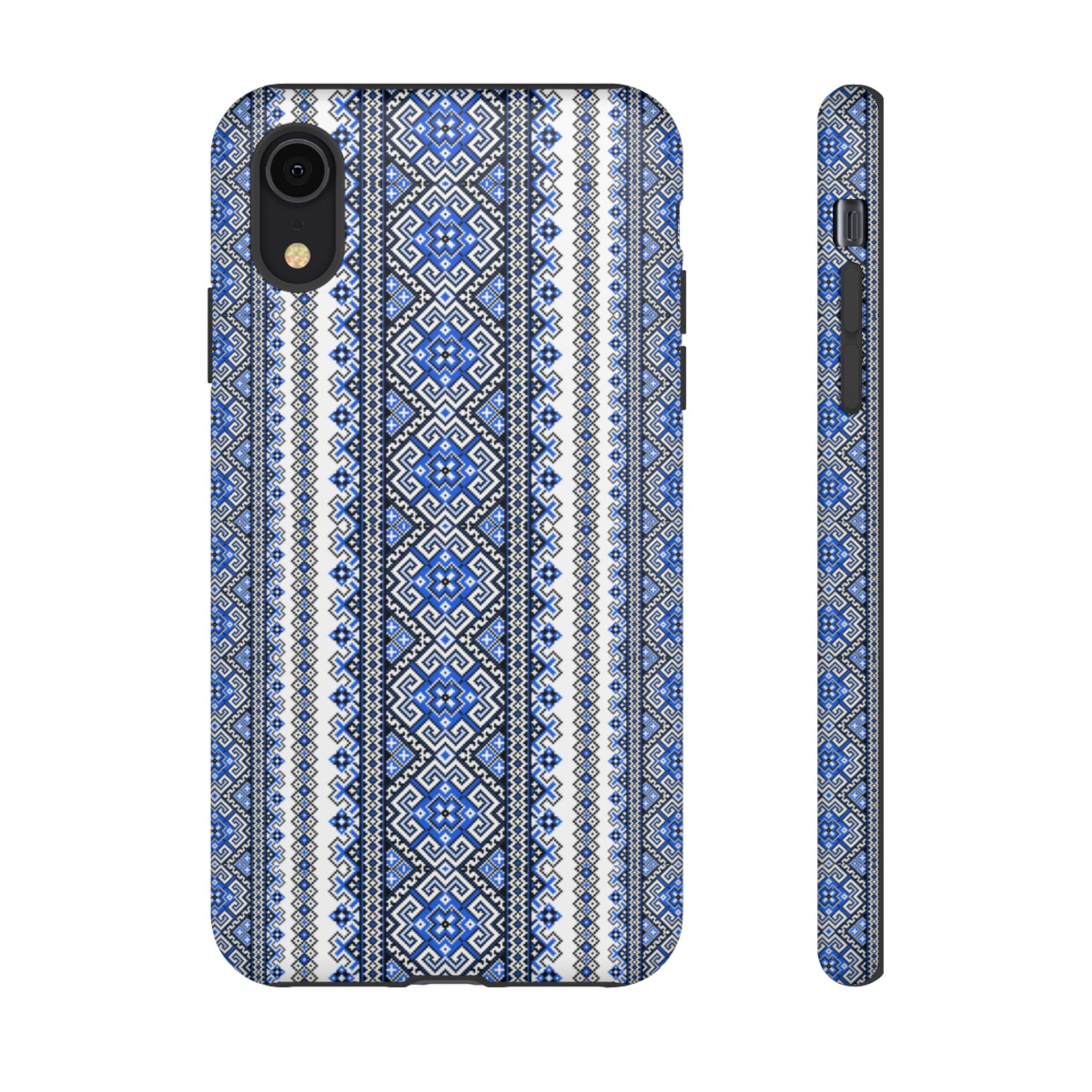 Ukrainian Pattern iPhone Case, Blue Black Geometric Folk Design, Protective Phone Cover, Traditional Ethnic Print