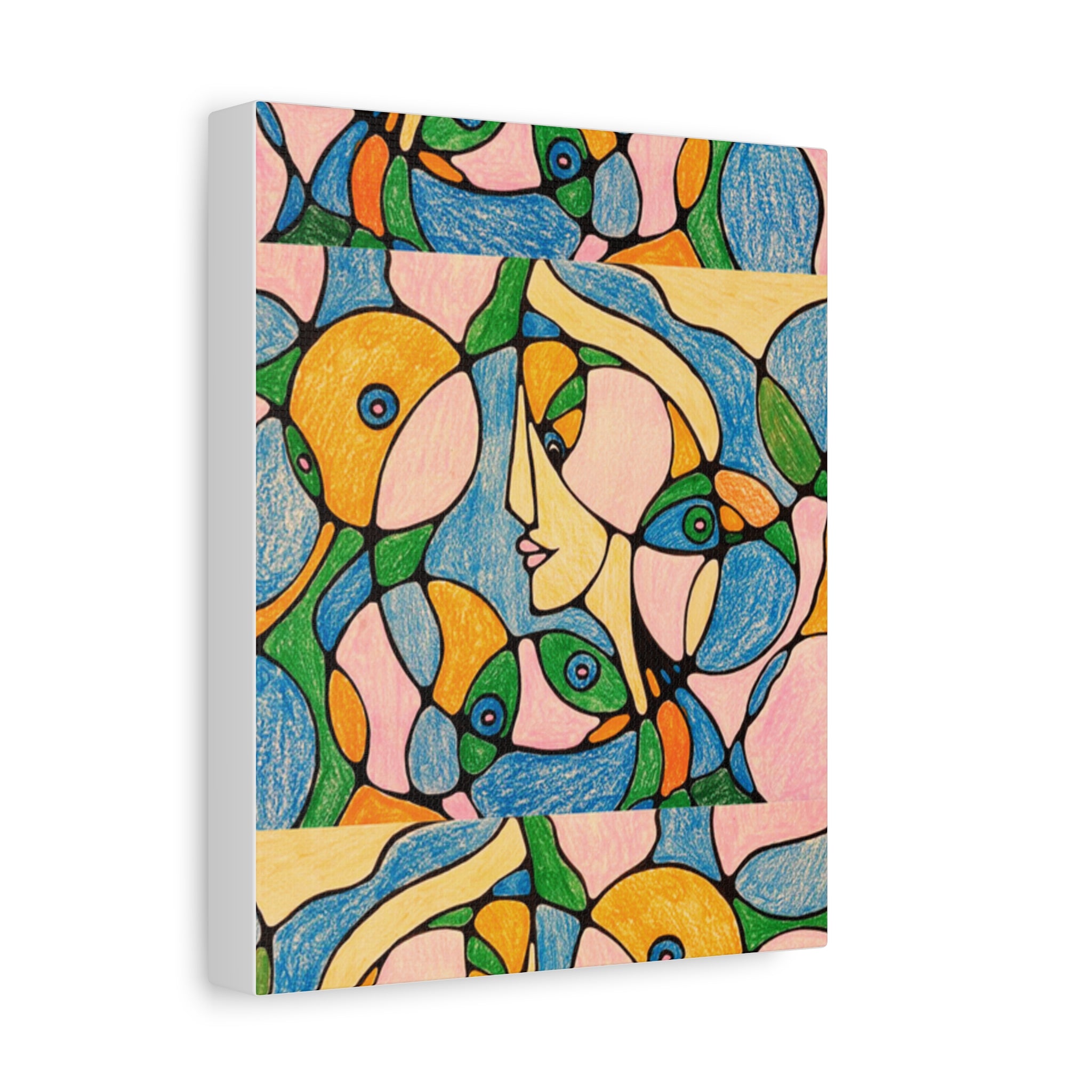 Abstract Colorful Faces Canvas Art, Vibrant Modern Wall Decor, Surreal Cubist Style Matte Print, Stretched 1.25" Ready to Hang